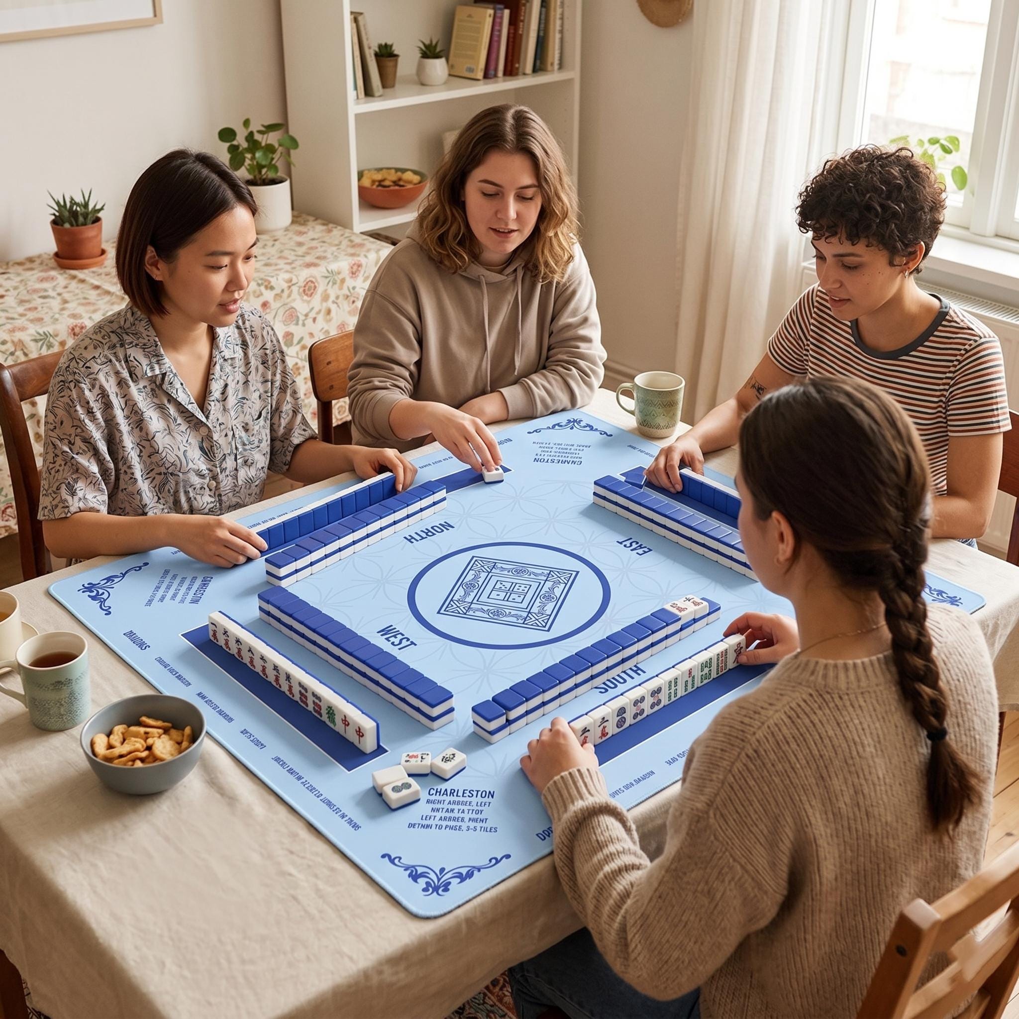 Light Blue Mahjong Mat with Instructions
