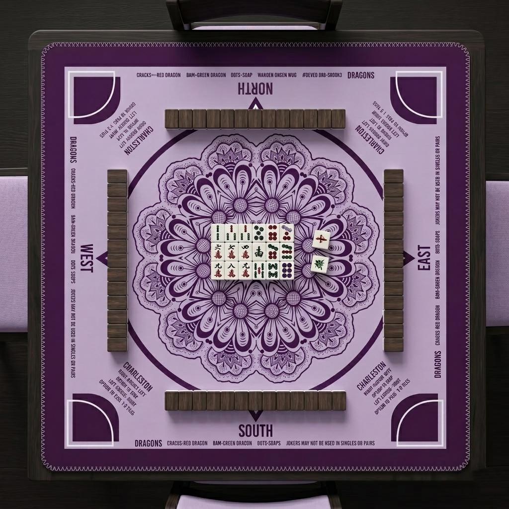 Mahjong Mat with Instructions and Charleston Rules | 80x80cm Table Accessory for Mahjong | Available in Multiple Colors