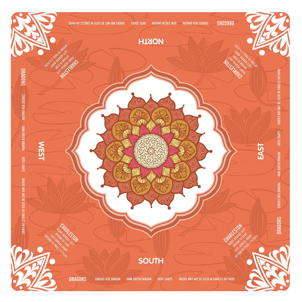 Lotus Flower Mandala Mahjong Mat with Instructions, NMJL Play Mat with Charleston Rules, Mahjong Accessories