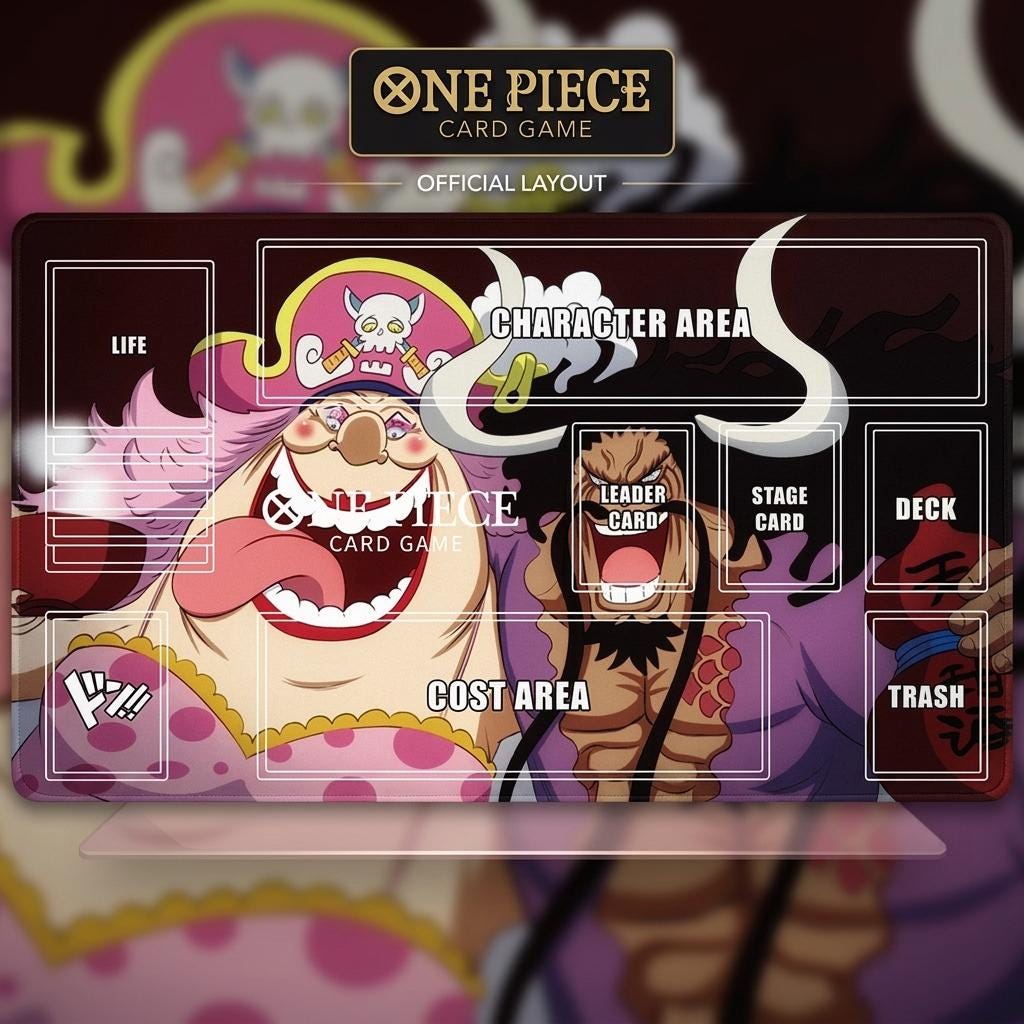 One Piece TCG Playmat with Zones, Big Mom and Kaido Card Game Mat, Emperors of the Sea TCG Desk Mat, Anime Mousepad, Custom Play Mat