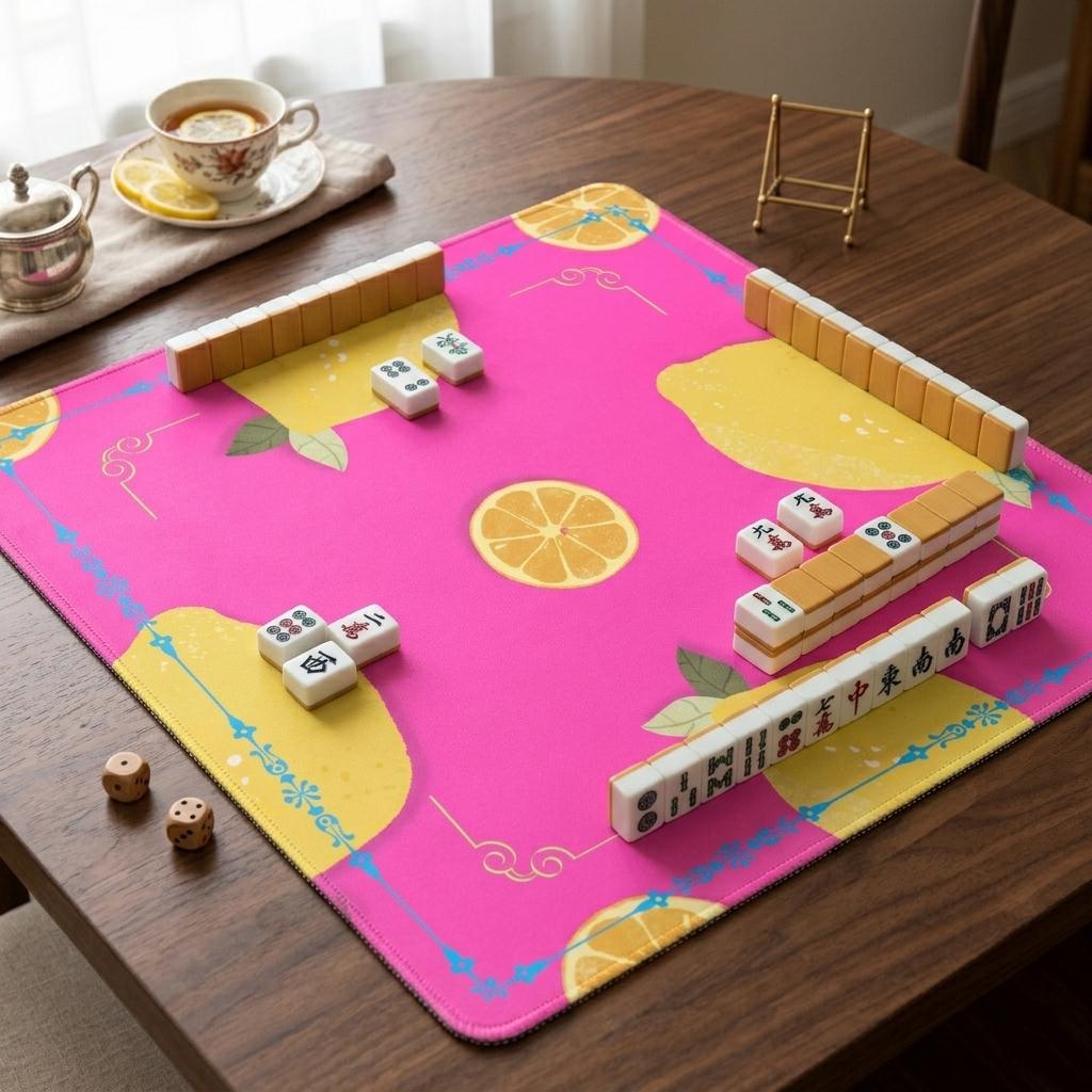 Lemon and Orange Mahjong Mat | Pink Lemon Orange Slices Design | Mahjong Mat Available in Multiple Sizes