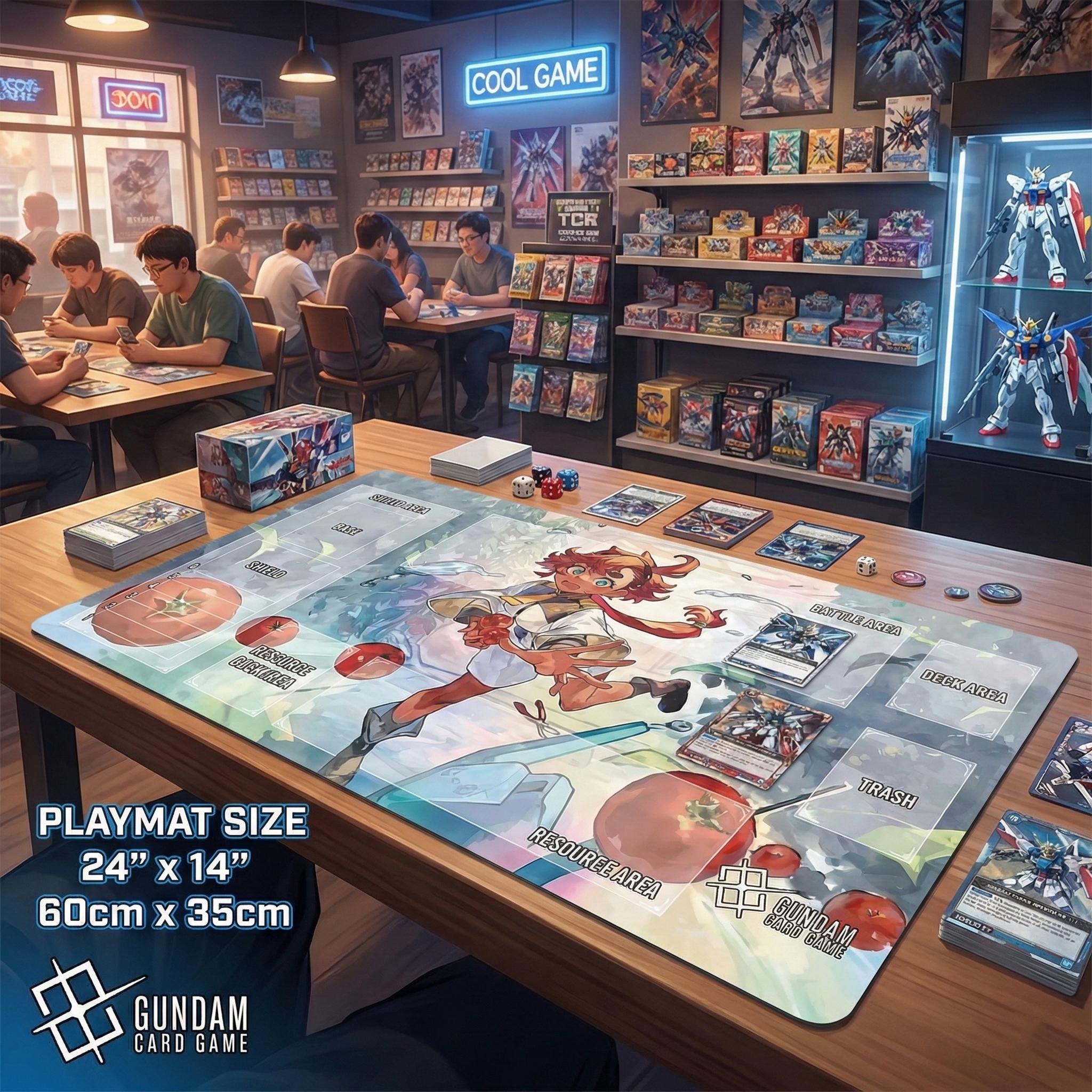 Gundam Card Game Playmat Suletta Mercury & Aerial–TCG Desk Mat with Zones – 24x14 Pro Gaming Mat–Custom Anime Card Mat Accessory