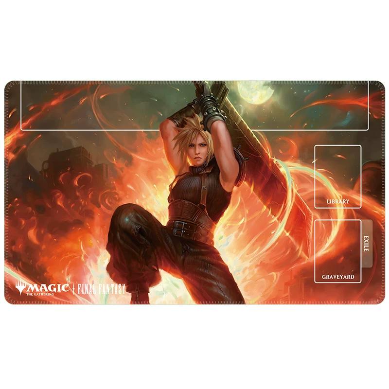 Cloud Strife Final Fantasy Playmat for MTG | FF7 TCG Card Game Mat with Stitched Edges | Magic The Gathering Gaming Desk Mat | 24x14 In