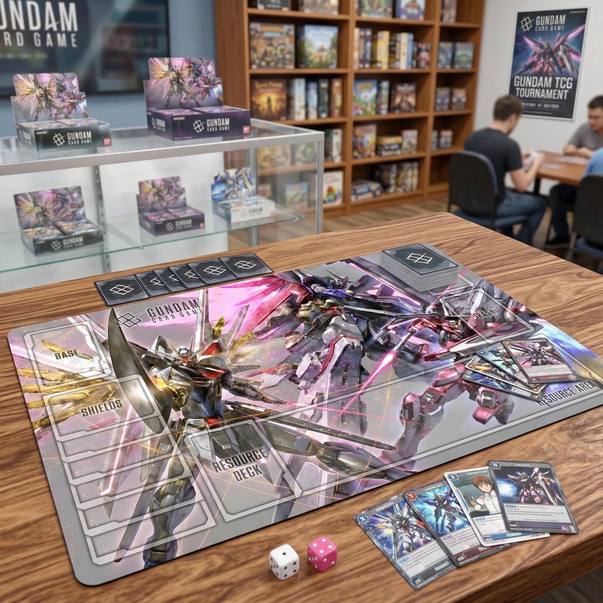 Gundam TCG Playmat - Rising Freedom & Immortal Justice Desk Mat - 24x14 Mecha Trading Card Game Mat | Mouse pad - Anime Gamer Gift Idea