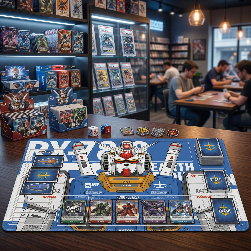 Gundam TCG Playmat with Zones, Anime Desk Mat, RX-78-2 Mobile Suit Card Game Mat, Stitched Edge Gaming Mouse Pad, Mecha Gamer Gift 24x14