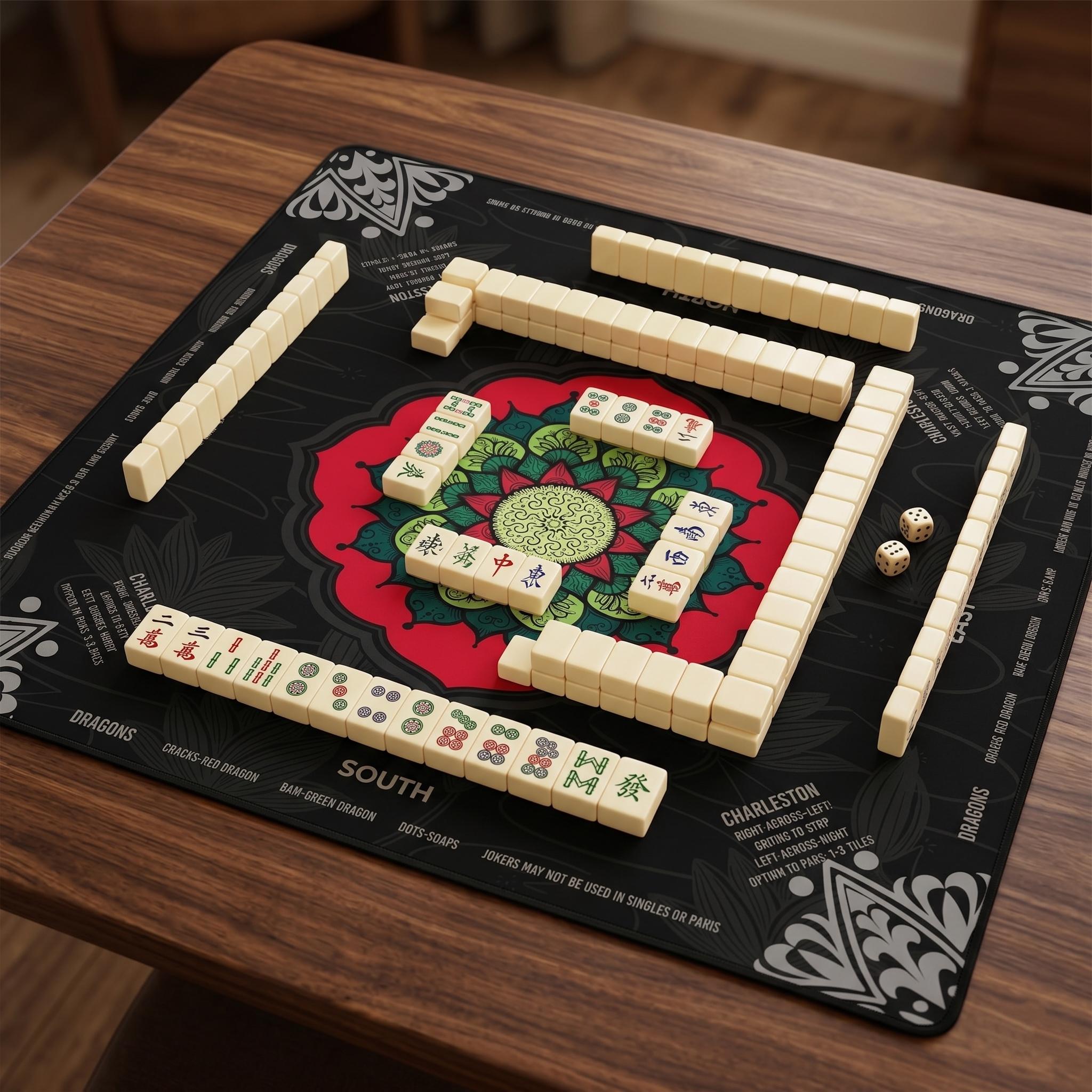 Lotus Flower Mahjong Mat with Instructions | NMJL Play Mat with Charleston Rules | Mahjong Accessories Playmat