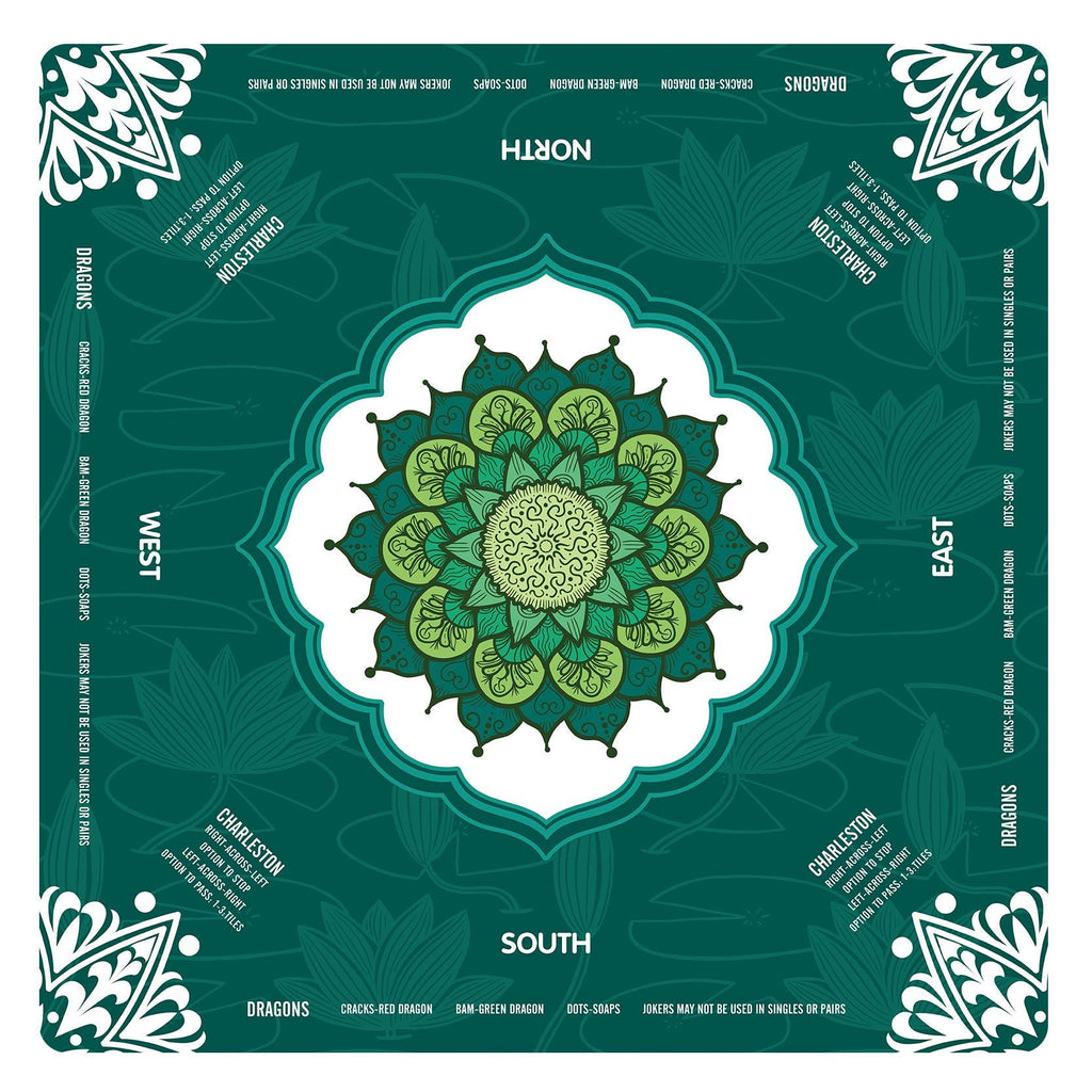 Lotus Flower Mandala Mahjong Mat with Instructions, NMJL Play Mat with Charleston Rules, Mahjong Accessories