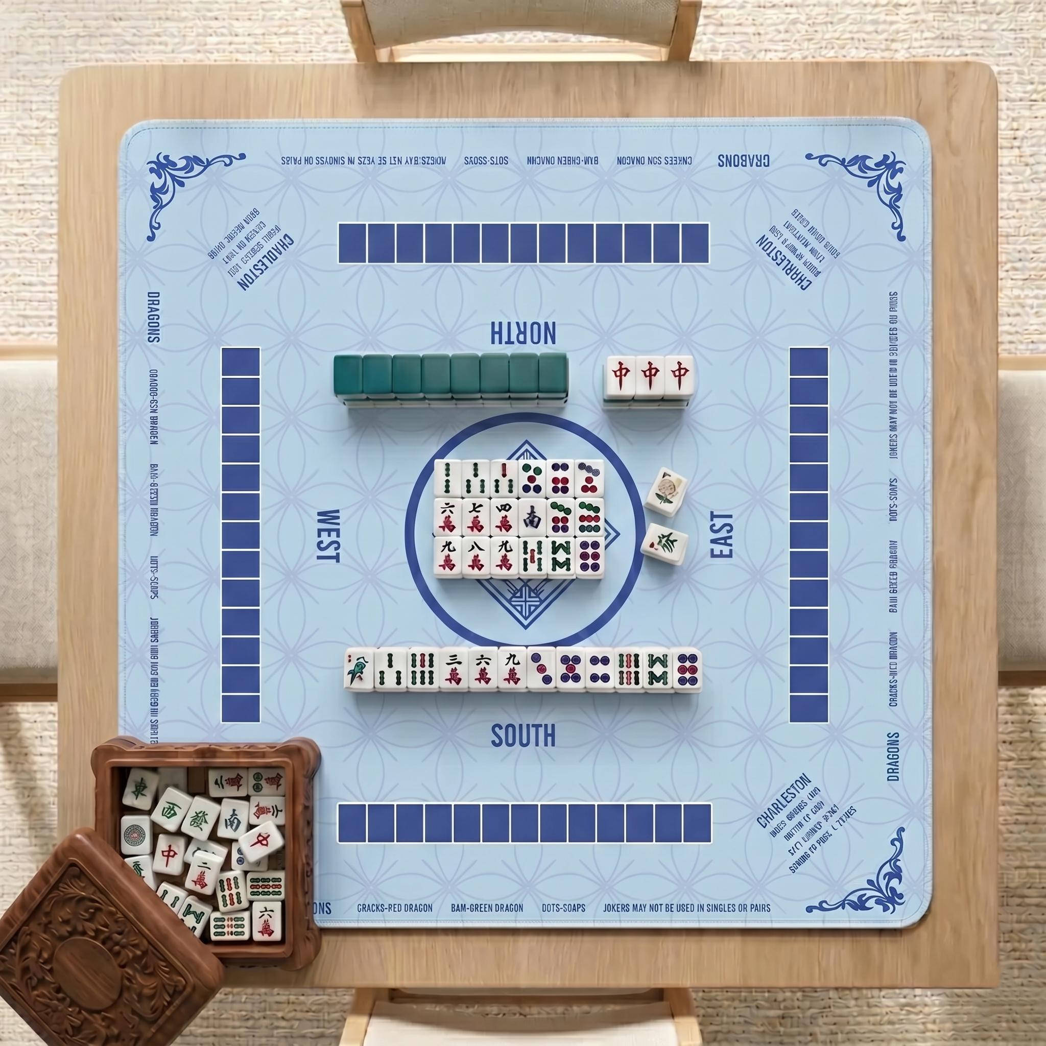 Light Blue Mahjong Mat with Instructions