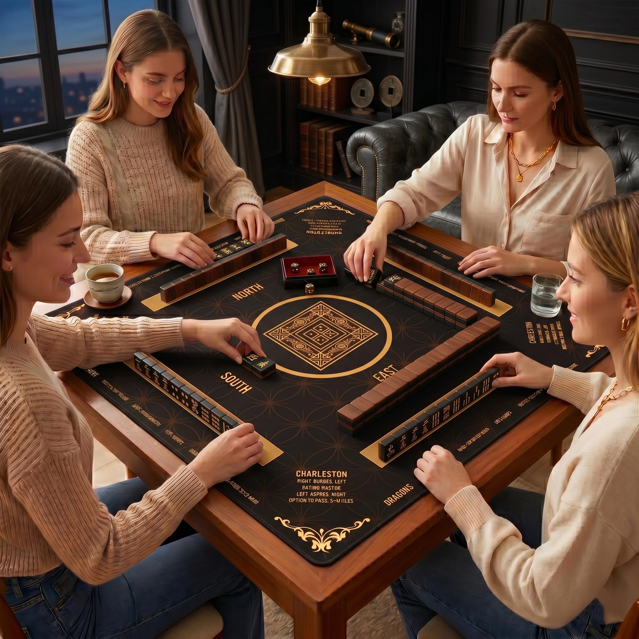 Professional Mahjong Mat with Instructions - Board Game Table Mat - Non-Slip Game Night Table Protector - Gift for Mahjong Players & Hosts