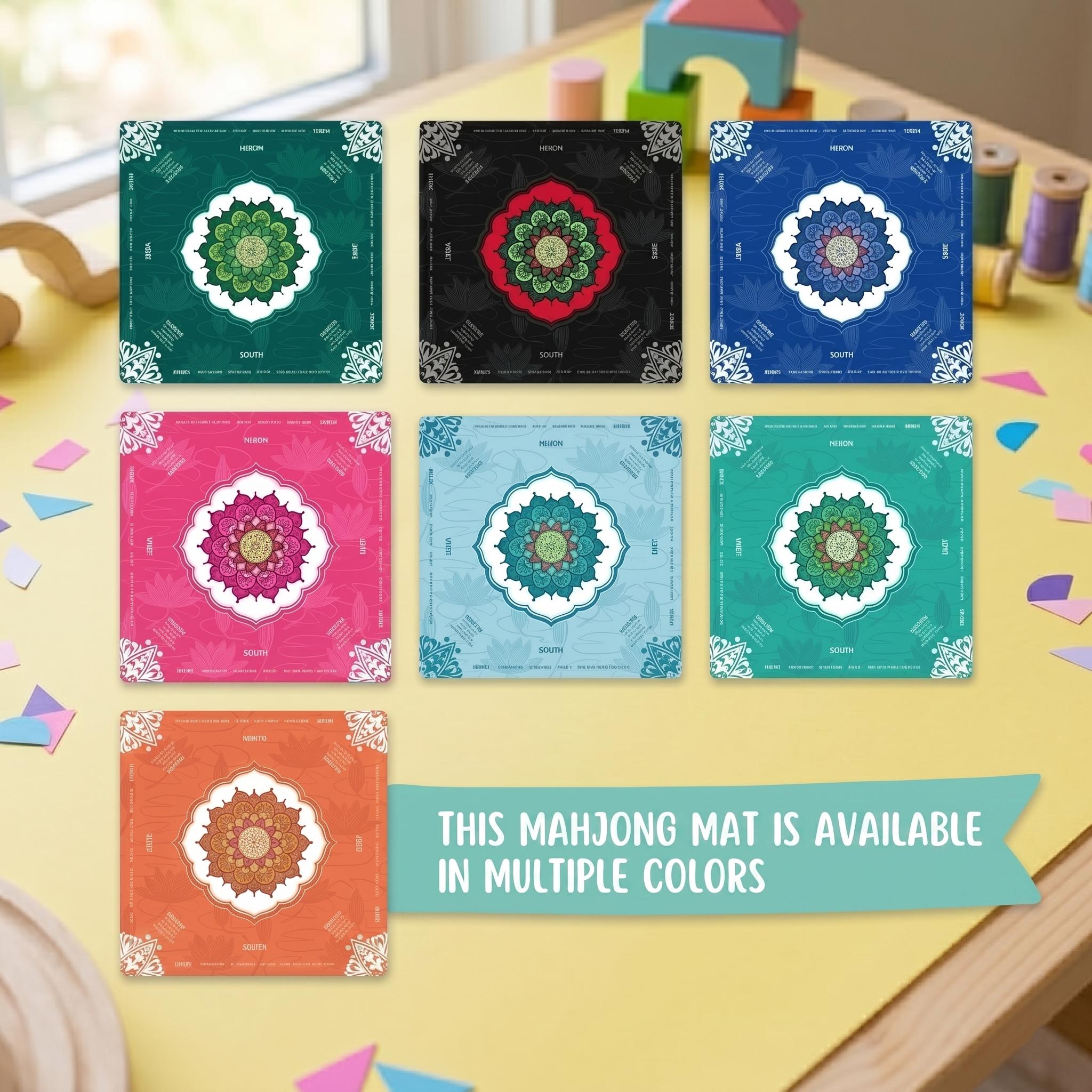 Lotus Flower Mandala Mahjong Mat with Instructions, NMJL Play Mat with Charleston Rules, Mahjong Accessories