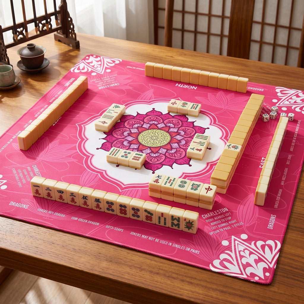 Mandala Mahjong Mat with Instructions, NMJL Play Mat with Charleston Rules, Mahjong Accessories