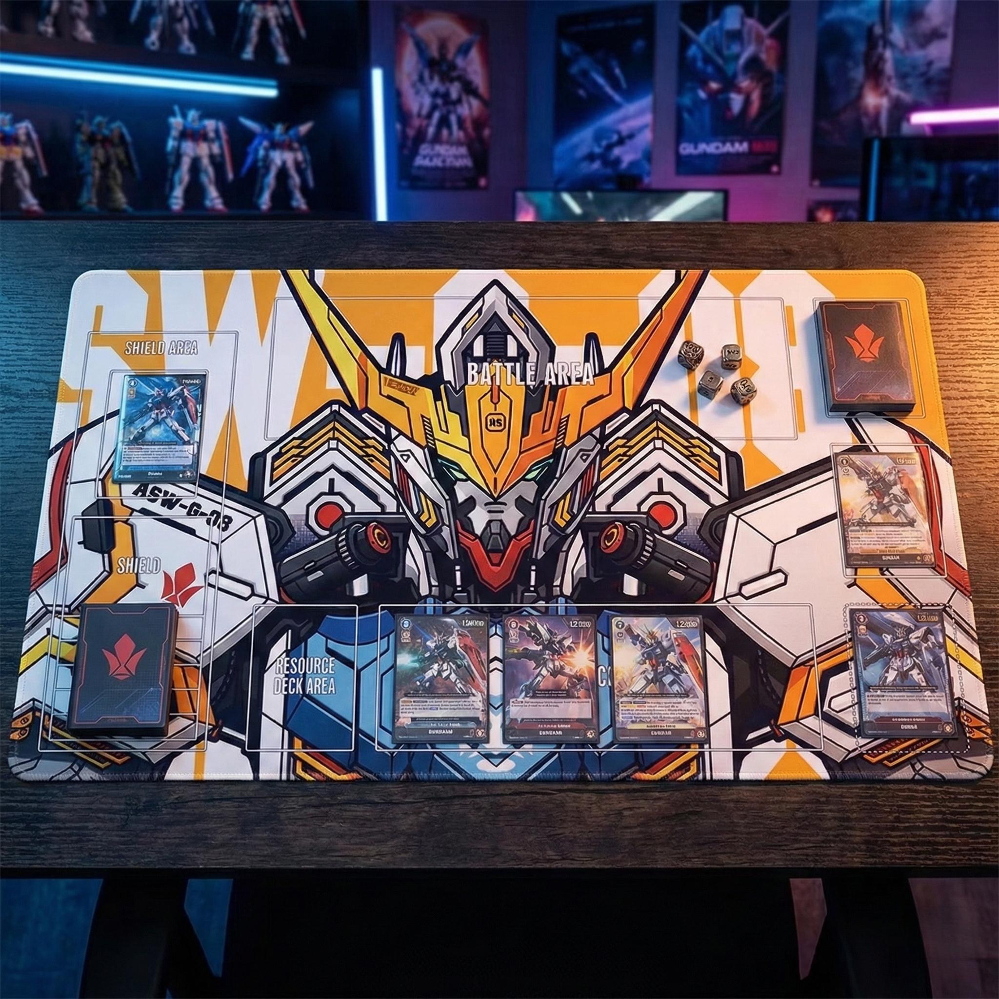 Gundam Card Game Playmat with Zones, Barbatos Mecha Desk Mat, 24x14 Anime Gaming Mouse Pad, TCG Board Game Mat, Gift for Gamers