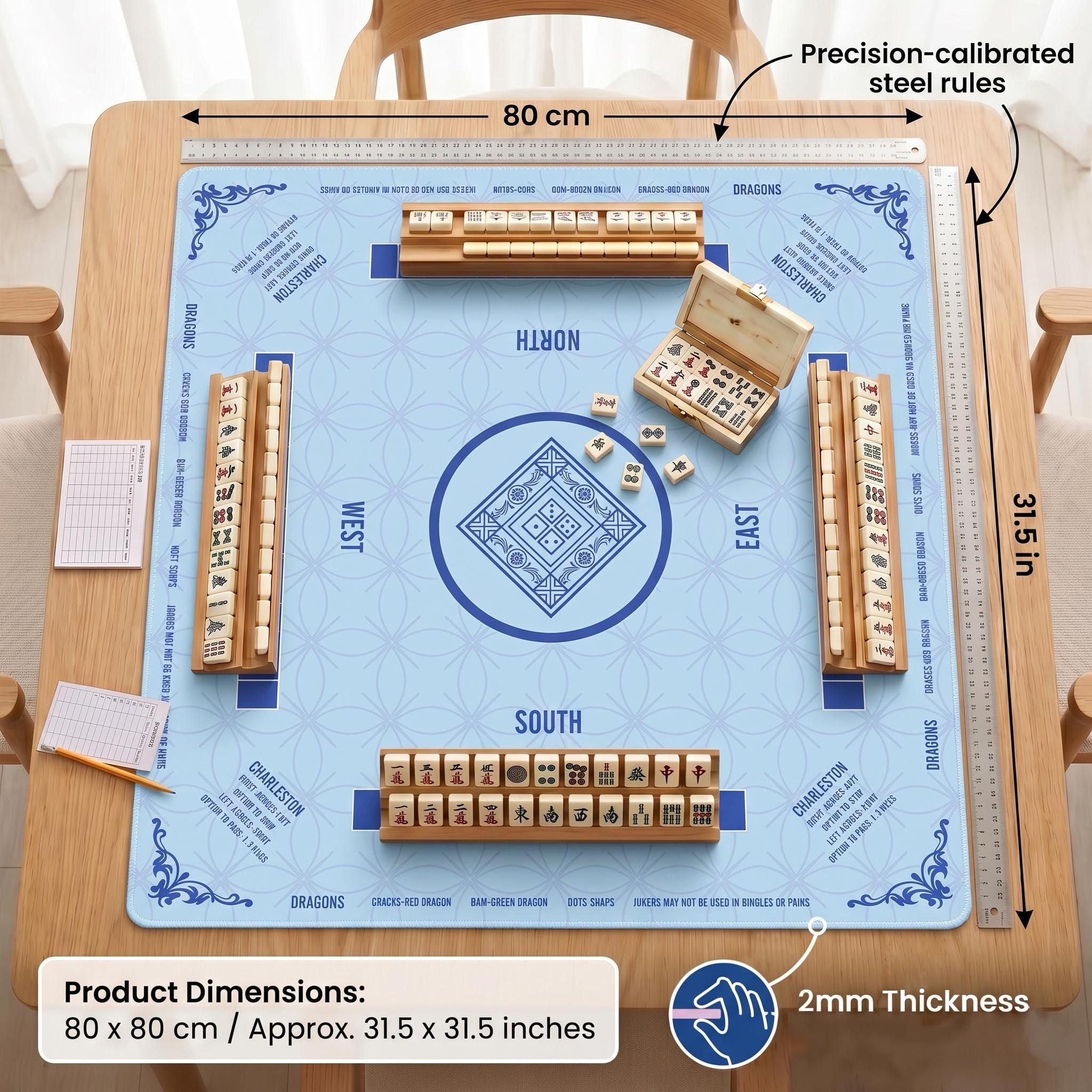Light Blue Mahjong Mat with Instructions