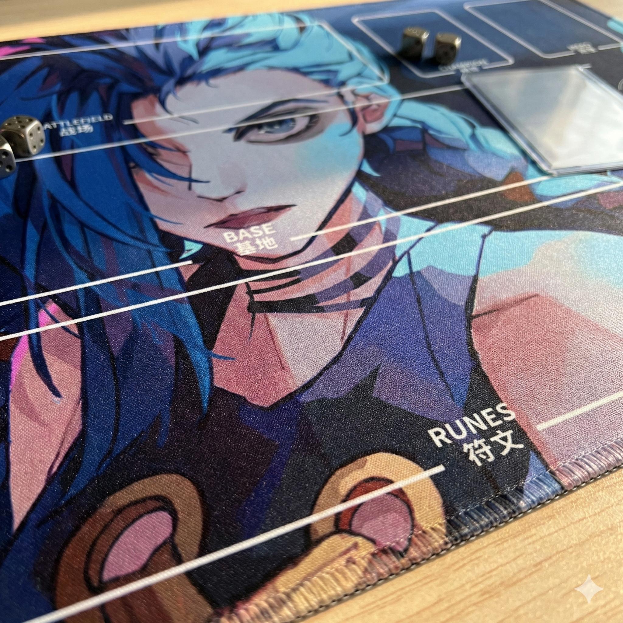 Jinx Riftbound Playmat Stitched Edges - Rune League of Legends Inspired Trading Card Game - 24" x 14" inches (600 x 350 mm) Battlefield