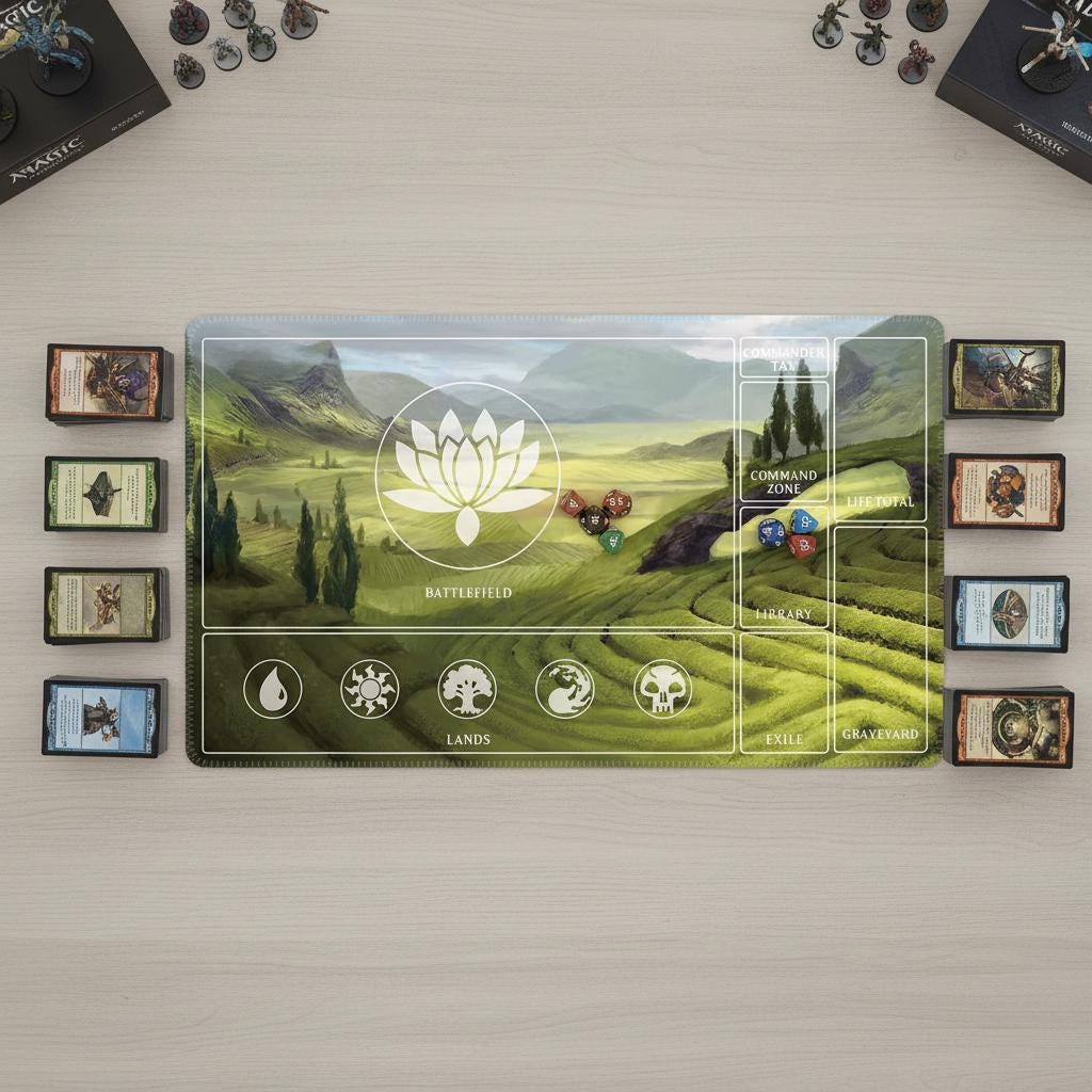MTG Playmat with Zones, Magic the Gathering Commander Mat, Zoned TCG Desk Mat