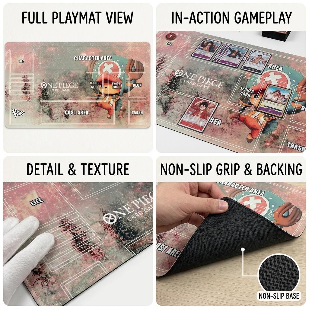 Tony Tony Chopper Playmat with Zones for One Piece TCG, Winter Cherry Blossom TCG Desk Mat, Custom Anime Trading Card Game Play Mat