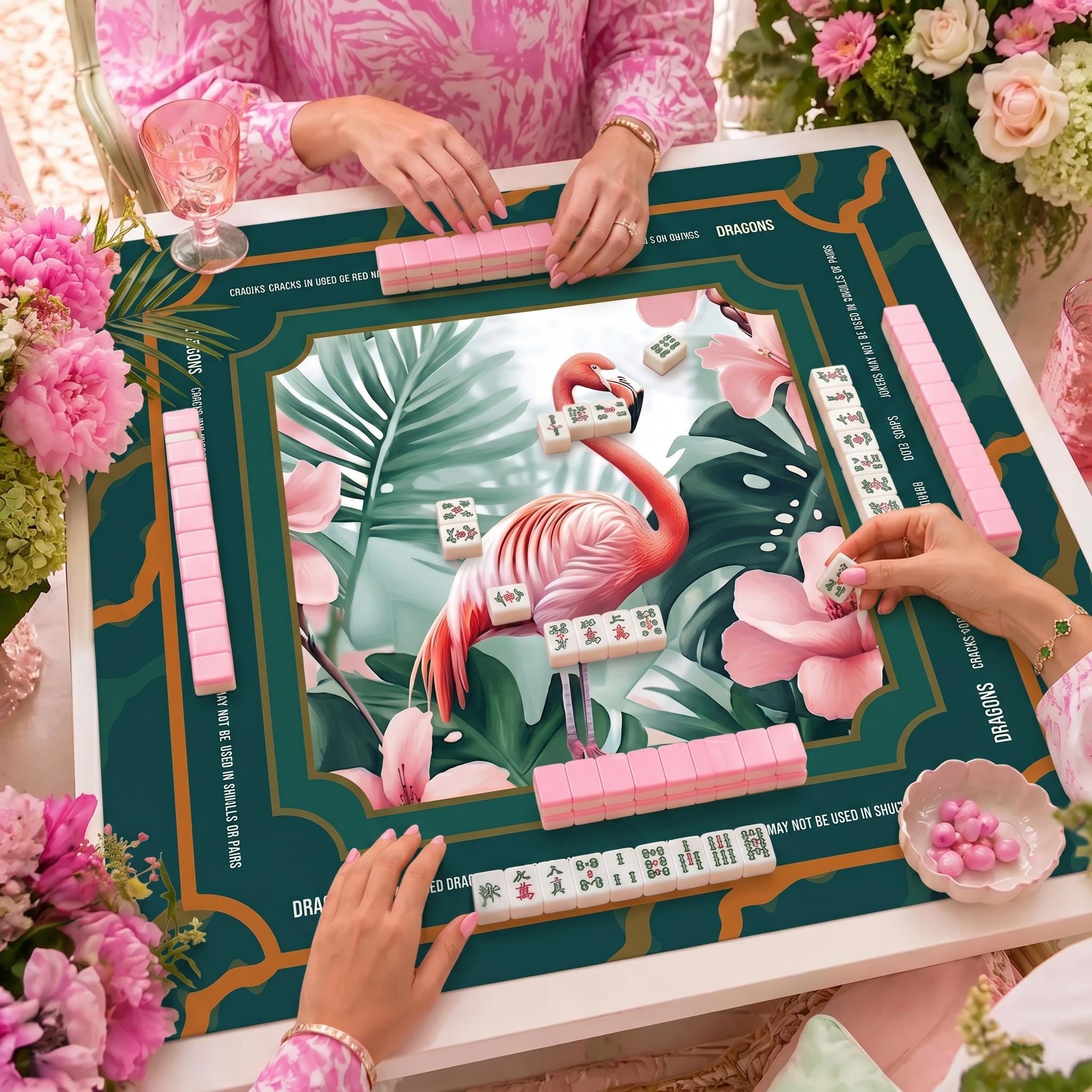 Tropical Botanical Flamingo Mahjong Mat