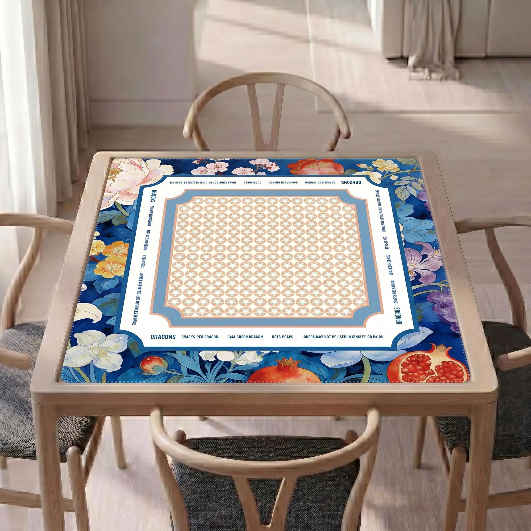 Blue Floral Botanical Mahjong Playmat
