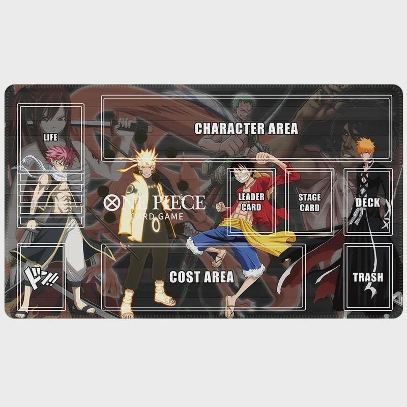 One Piece Card Game Playmat | Luffy, Naruto, Ichigo, Natsu, Zoro | Custom TCG Desk Mat with Zones | Gear 5 & Shonen Jump Fan Gift | 24 x 14"