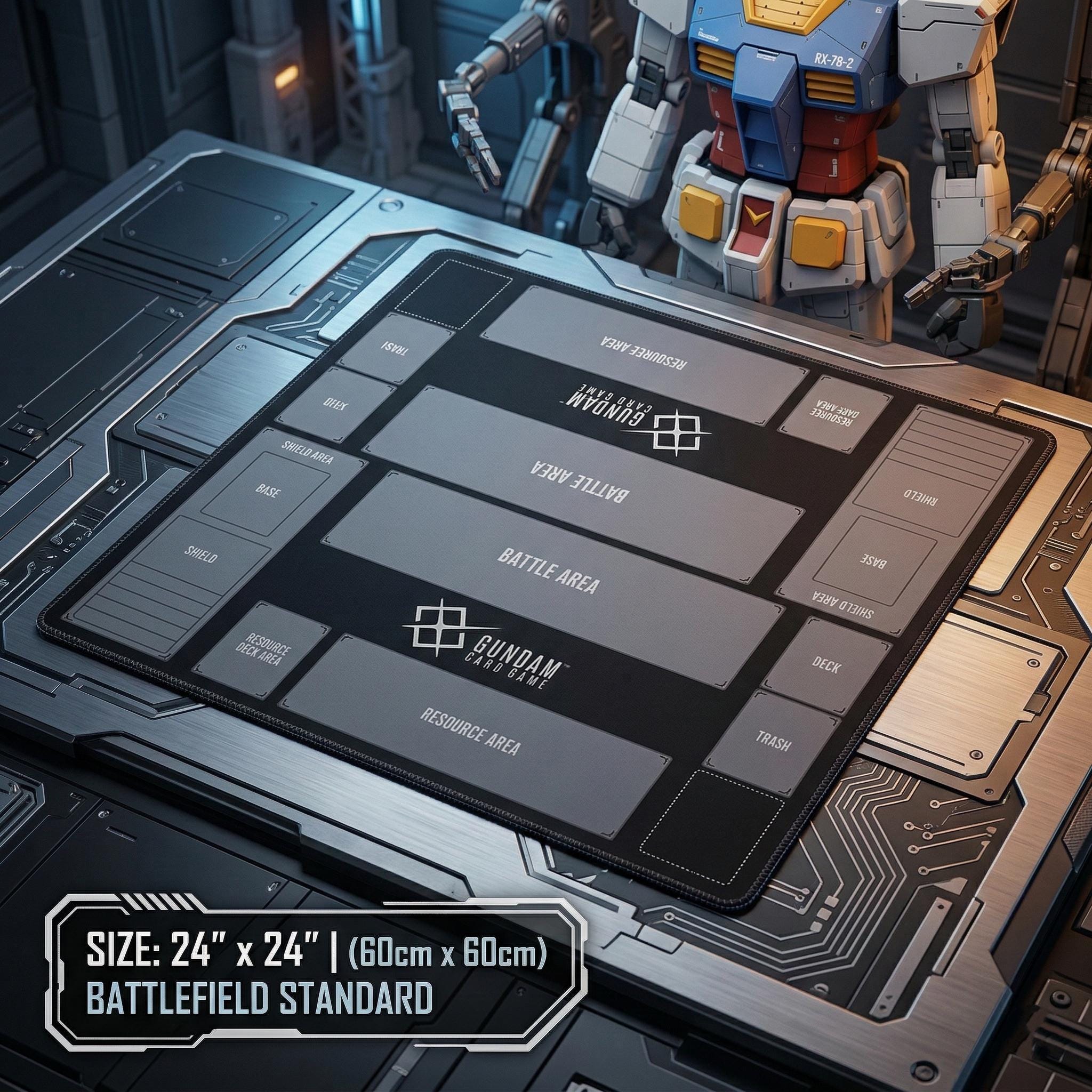 Gundam Card Game 2 Player Playmat, Duo Battle Mat with Zones, Large 24x24 TCG Desk Mat, Professional Two Player Layout, Anime Card Game Mat