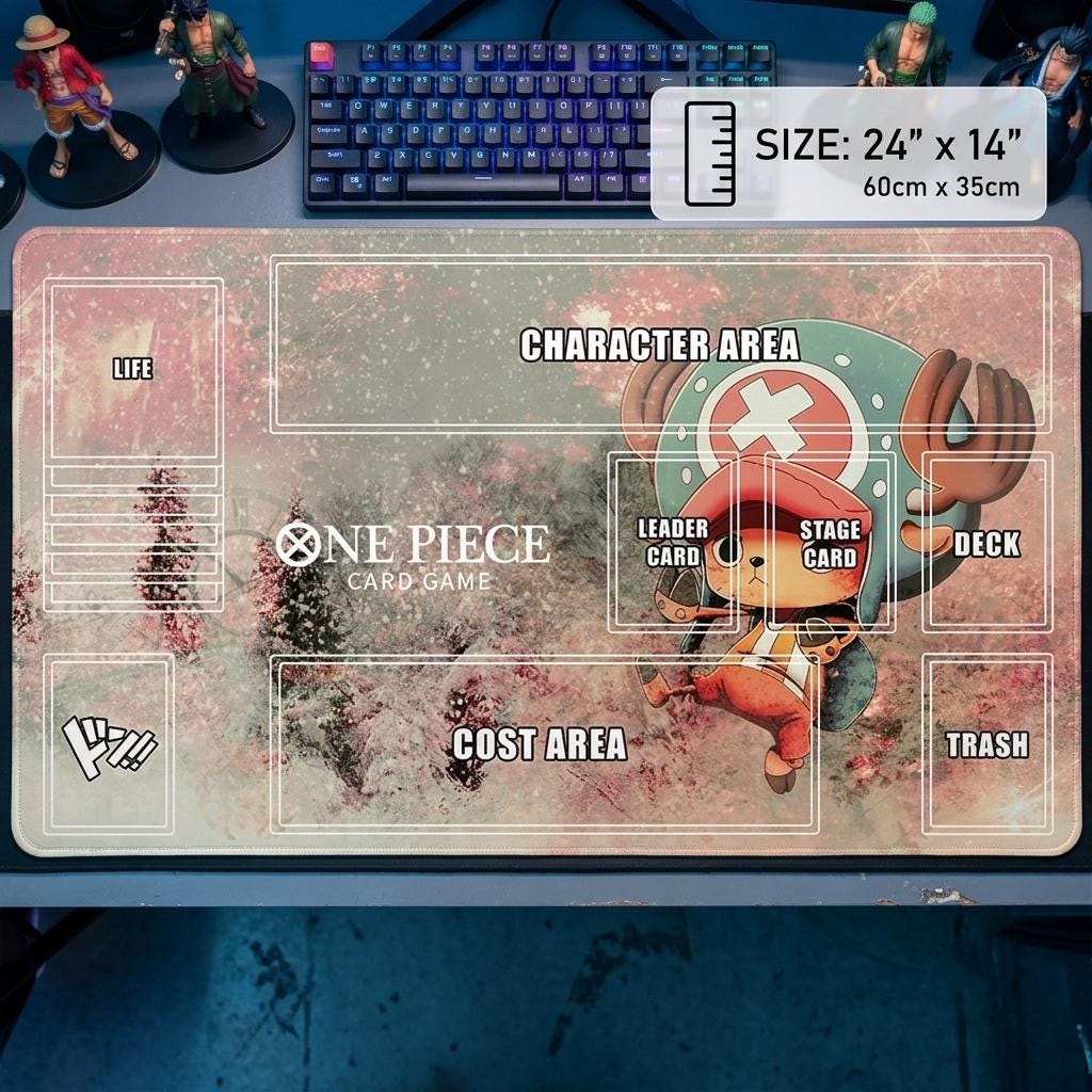 Tony Tony Chopper Playmat with Zones for One Piece TCG, Winter Cherry Blossom TCG Desk Mat, Custom Anime Trading Card Game Play Mat