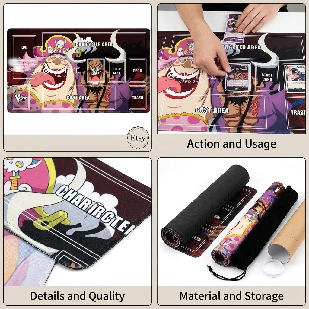 One Piece TCG Playmat with Zones, Big Mom and Kaido Card Game Mat, Emperors of the Sea TCG Desk Mat, Anime Mousepad, Custom Play Mat