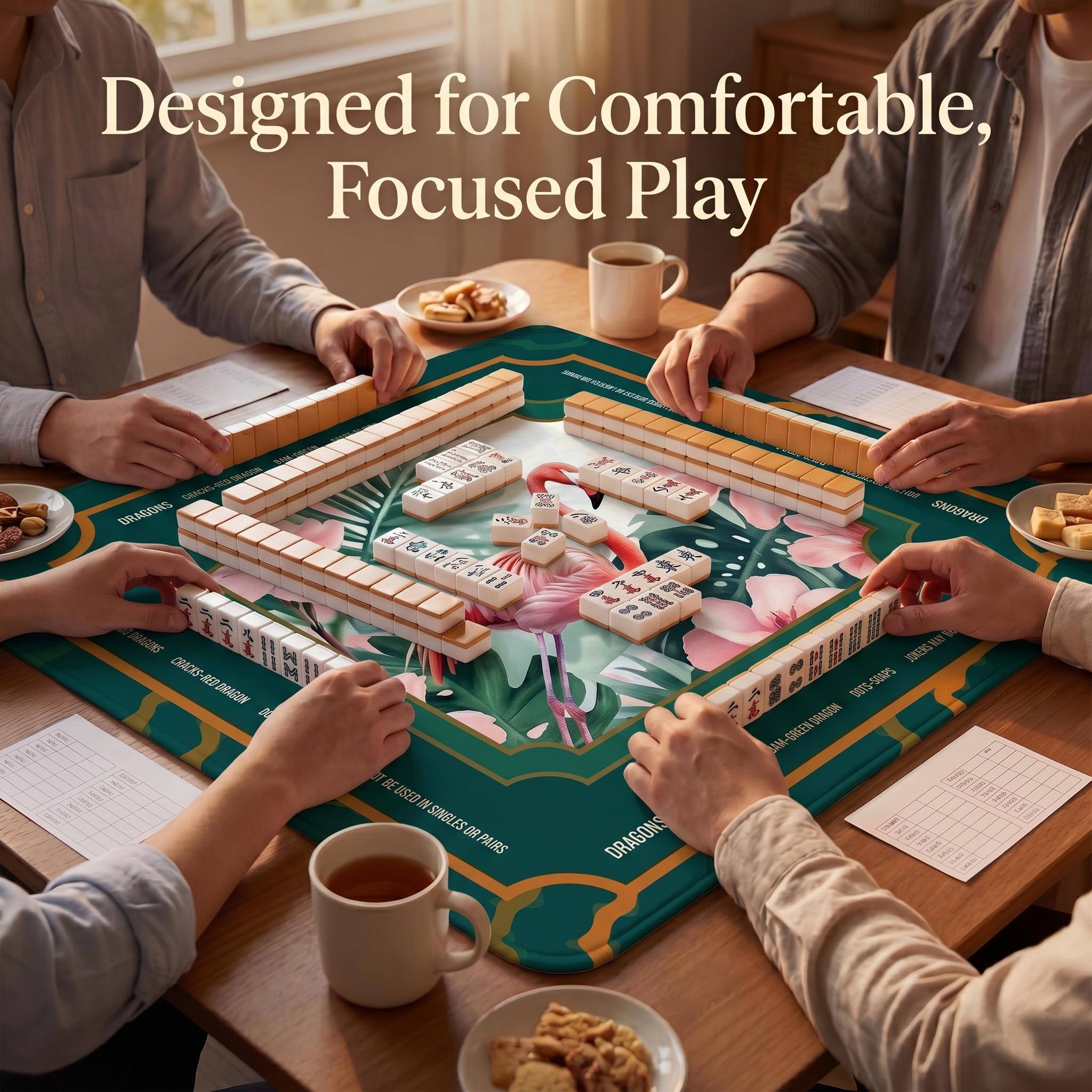 Tropical Botanical Flamingo Border Mahjong Mat