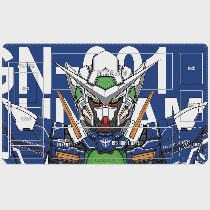GN-001 Exia Gundam TCG Playmat, 24x14" Mobile Suit Desk Mat, Pro Card Gaming Pad, Fan Art Gamer Gift