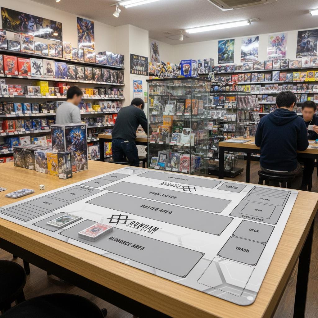Duo Card Game Gundam Playmat | 2 Player TCG Battle Mat | Double Field Resource & Battle Zones | Two-Player Layout Table Game | Gray 60x60cm