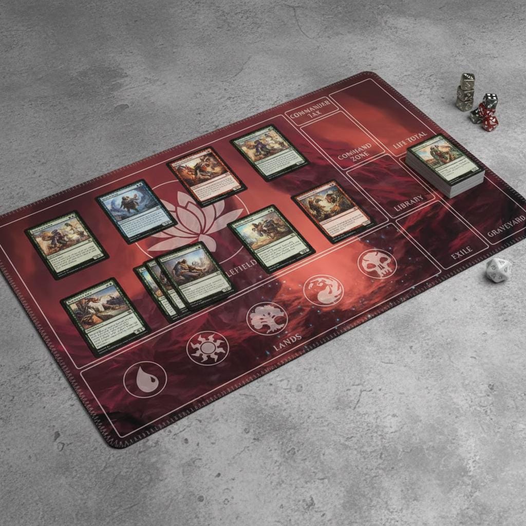 MTG Playmat with Zones, Magic the Gathering Commander Mat, Zoned TCG Desk Mat, EDH Zoned