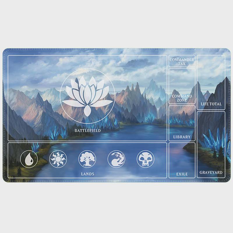 MTG Commander Playmat with Zones | Blue Lotus Mountain Landscape | EDH Mat 24 x 14" | Magic The Gathering TCG Accessory
