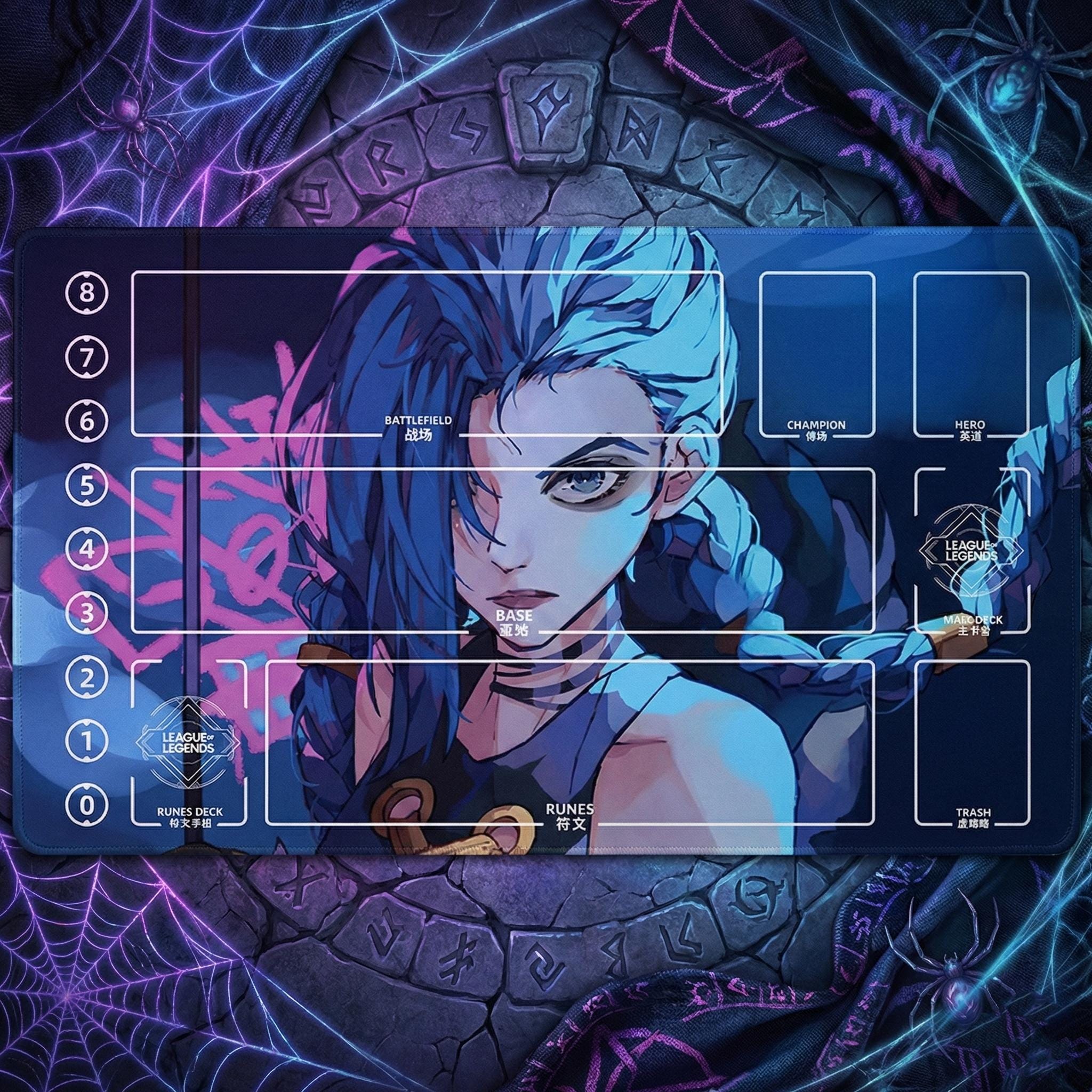 Jinx Riftbound Playmat Stitched Edges - Rune League of Legends Inspired Trading Card Game - 24" x 14" inches (600 x 350 mm) Battlefield