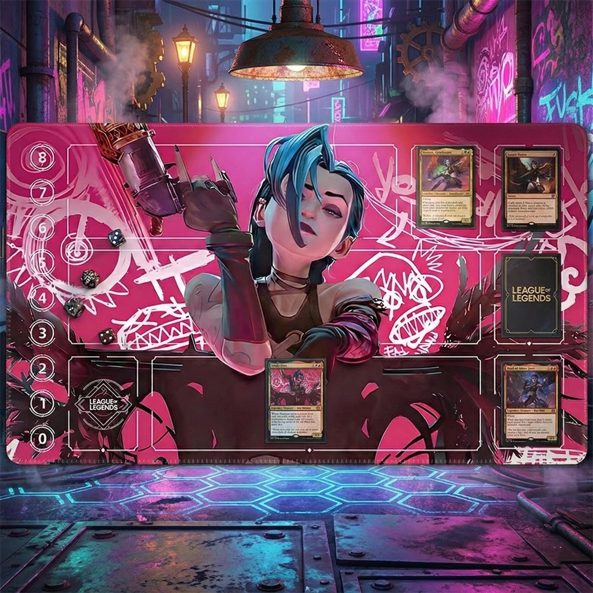 Jinx Arcana Riftbound LOL Playmat - League of Legends Inspired Trading Card Game - 24" x 14" inches (600 x 350 x 2 mm) Stitched Edges