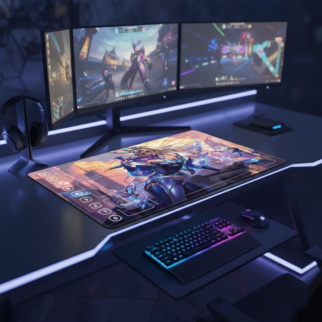 Seraphine Superstar Arcana Riftbound LOL Playmat - League of Legends Inspired Trading Card Game - 24" x 14" inches Stitched Edges