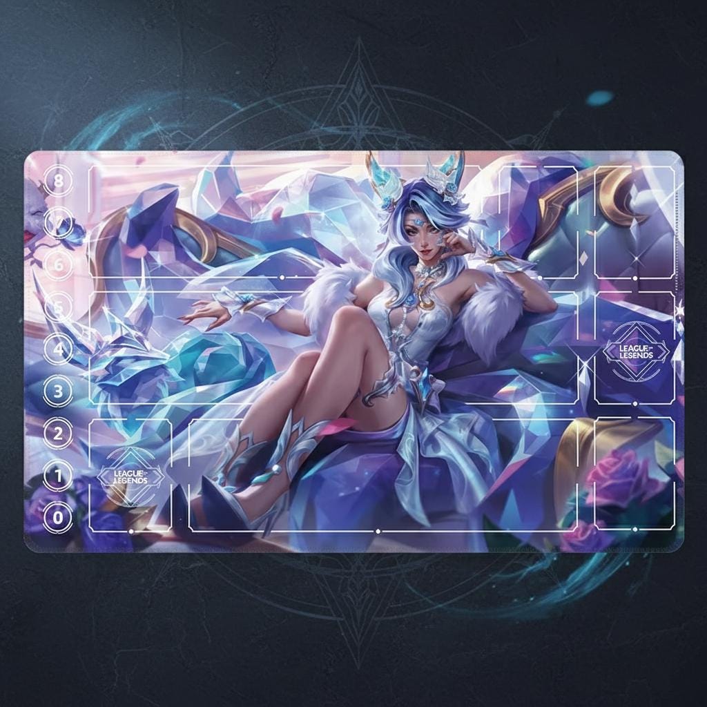 Janna Crystal Rose Riftbound LOL Playmat - League of Legends Inspired Trading Card Game - 24" x 14" inches (600 x 350 x 2 mm) Stitched Edges