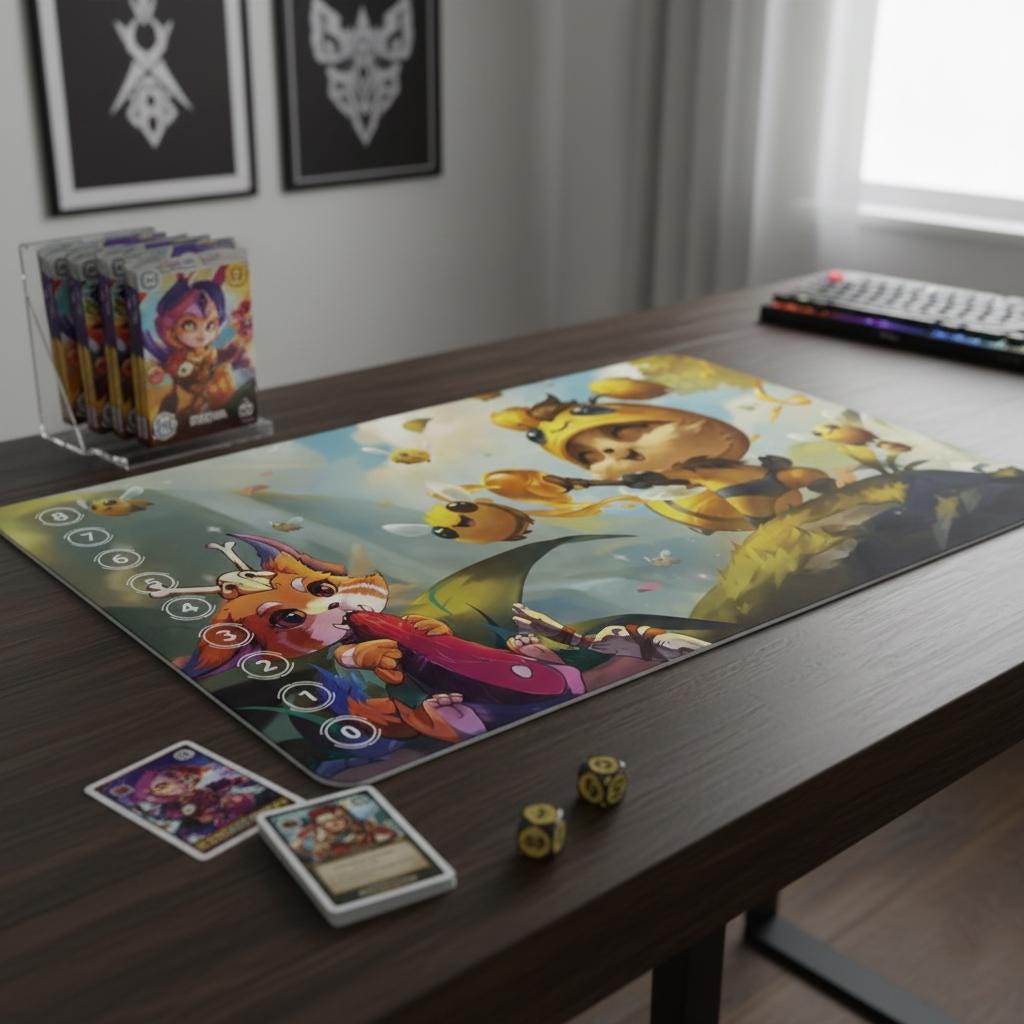 Teemo League of Legends Riftbound Playmat | Cute Bee Teemo Trading Card Game Pad | LOL Desk Mat 24" x 14" inches Stitched Edges