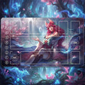 Spirit Blossom Ahri TCG Riftbound Playmat | League of Legends Card Game Mat with Zones | Anime Fox Girl Art | 24x14" inches Stitched Edges