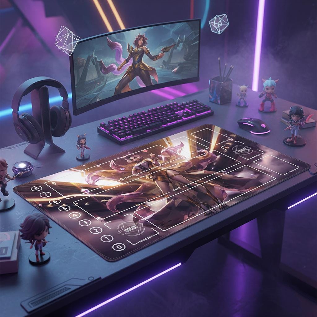 K/DA Ahri Inspired League of Legends TCG Mat | Riftbound Compatible Card Game Playmat | 24 x 14 inches