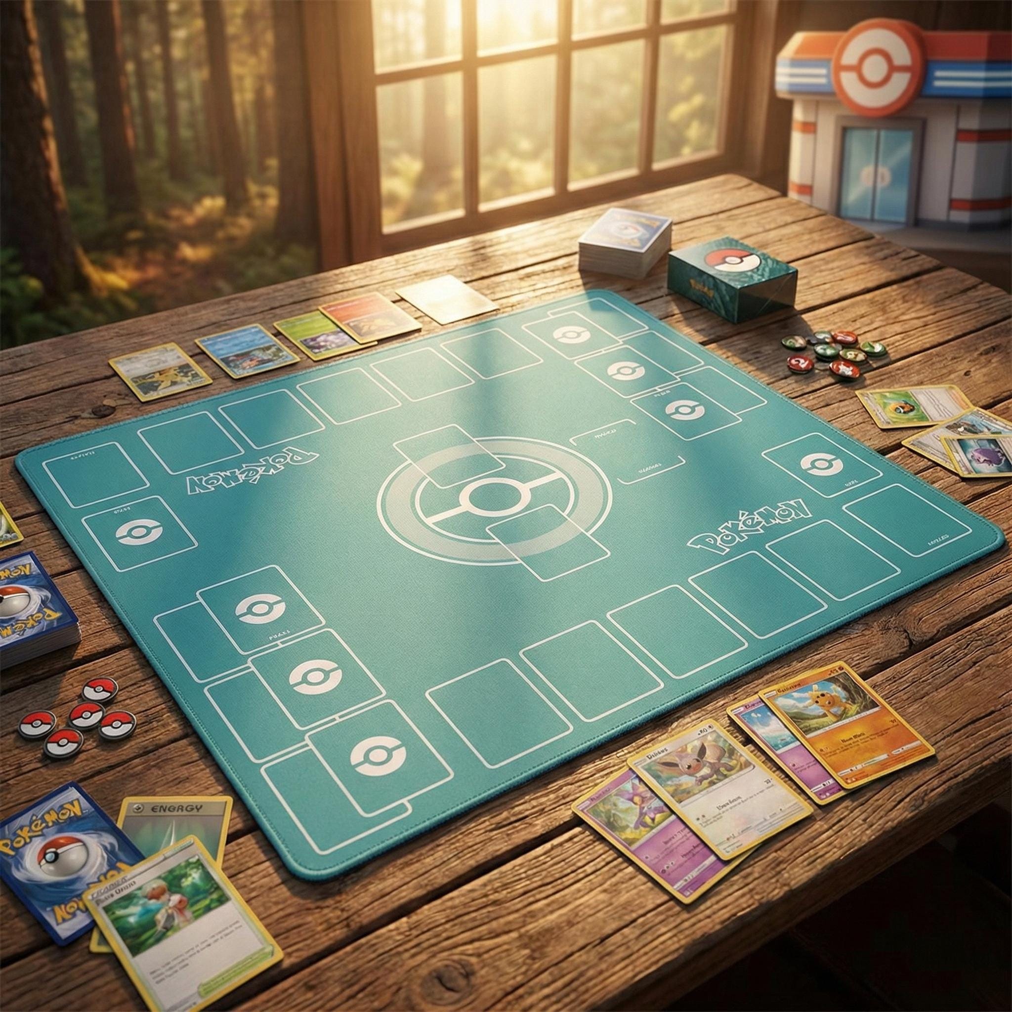 Duo Pokemon Playmat | 2 Player TCG Battle Mat | Double Field Resource & Battle Zones | Two-Player Layout | 24 x 24 inches