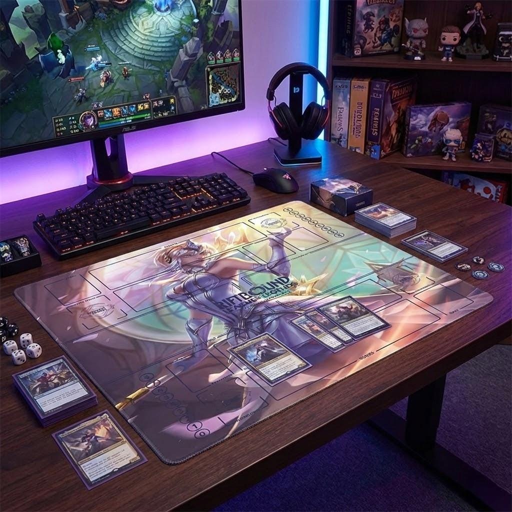 Lux Riftbound Playmat Two Players - League of Legends Trading Card Game - Duo Zones Battlefield 24" x 24" inches (60x60 cm)