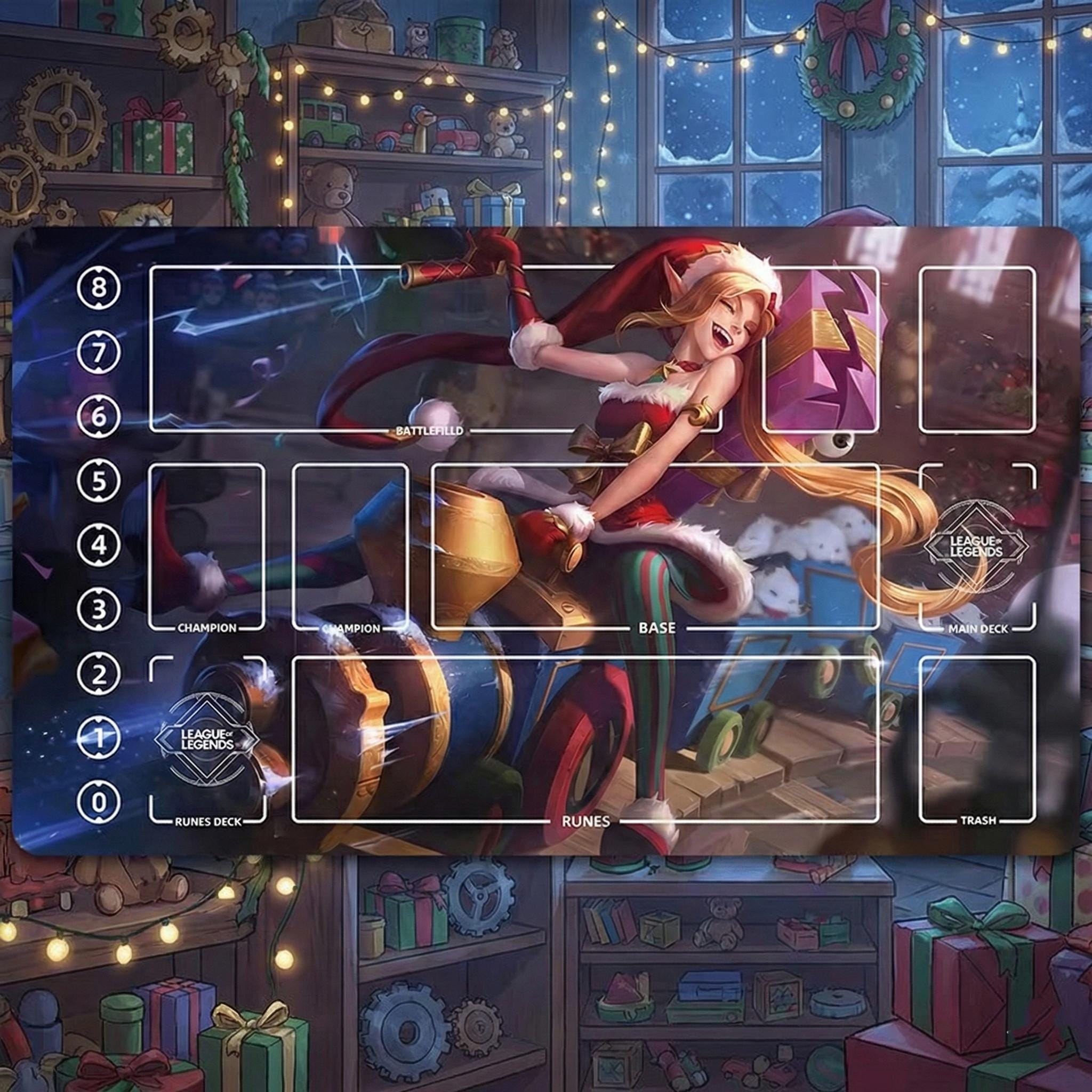 Jinx Ambitious Elf League of Legends Riftbound Playmat | LOL Trading Card Game Table Mat | Jinx Desk Mat | 24" x 14" inches Stitched Edges