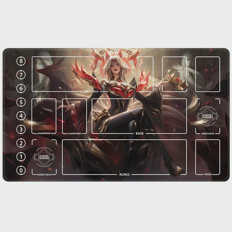 Ahri Immortal Legend League of Legends Riftbound Playmat | Trading Card Game Pad | LOL Desk Mat | 24" x 14" inches Stitched Edges