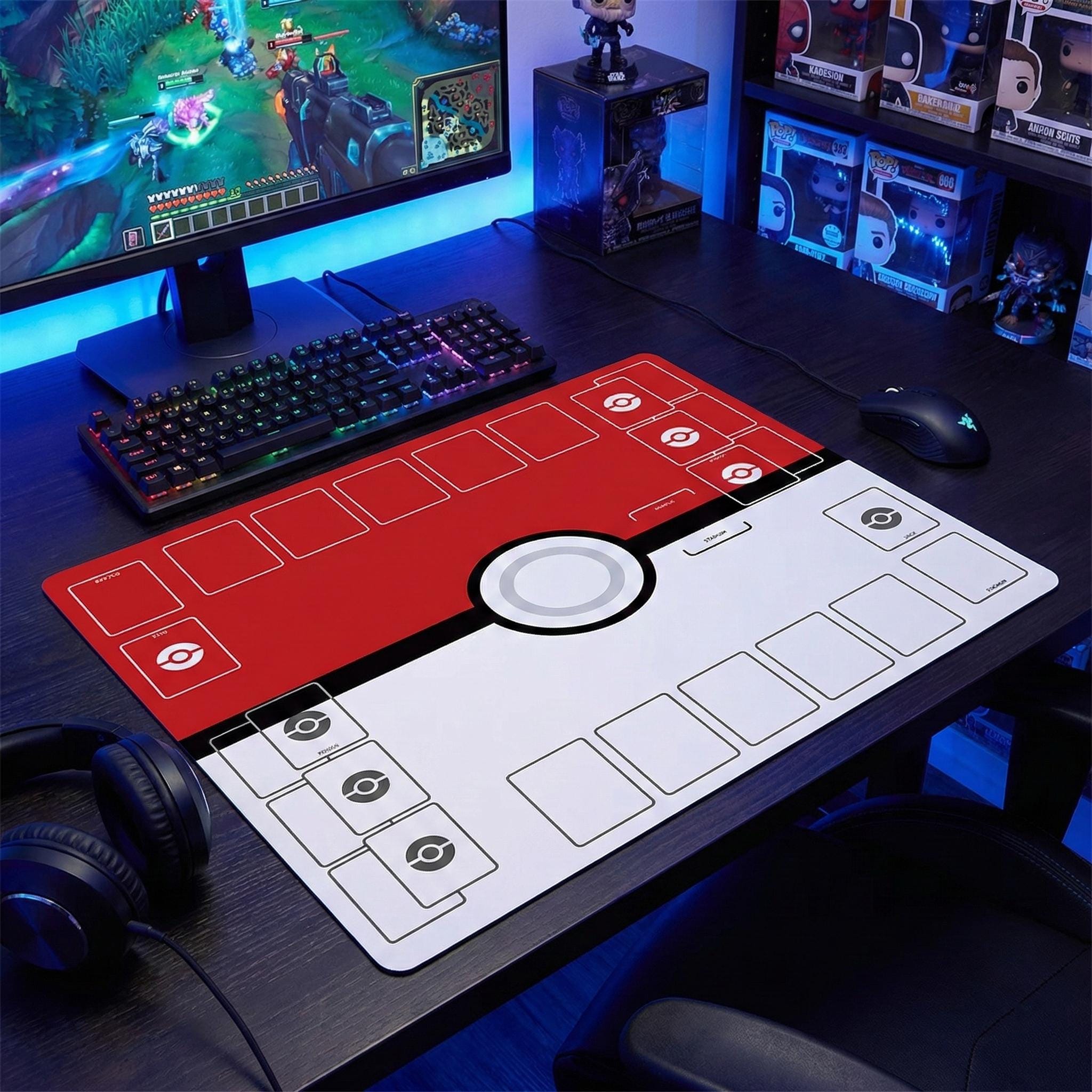 Two Player Pokemon Playmat | Duo PTCG Battle Mat | Double Field Resource & Zones |  24 x 24 inches