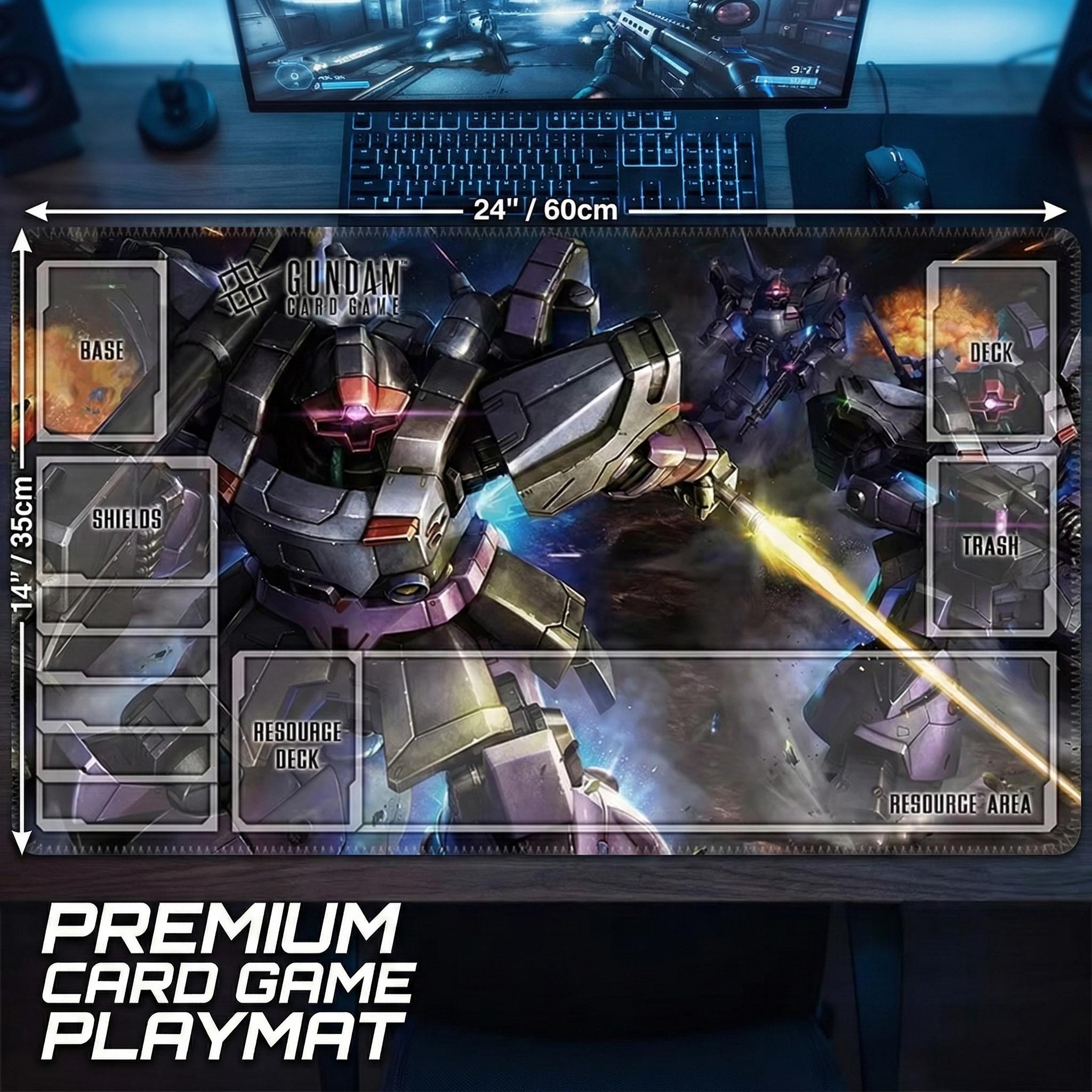 Rick Dom MS-09R Gundam Card Game Playmat with Zones 24x14 TCG Desk Mat Mecha Gaming Accessory Gift for Gamers Card Game Mat TCG Playmat