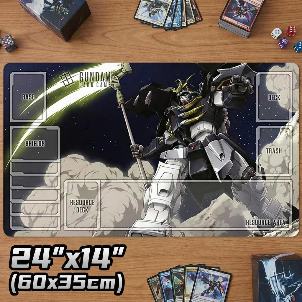 Deathscythe Hell Gundam TCG Playmat with Zones | 24x14 Large Card Game Mat & Desk Mousepad | XXXG-01D2 Gundam Wing Gaming Gift Accessories