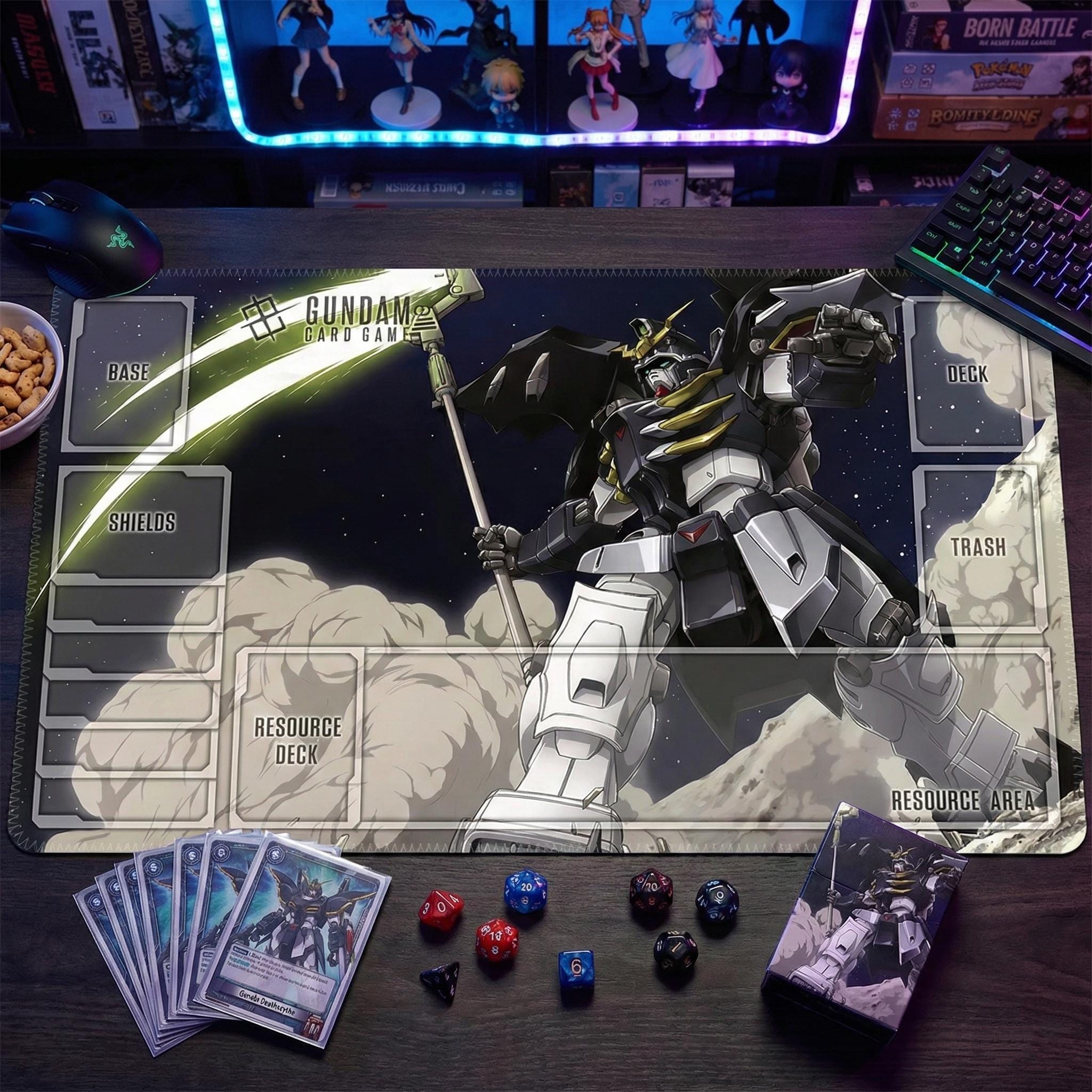 Deathscythe Hell Gundam TCG Playmat with Zones | 24x14 Large Card Game Mat & Desk Mousepad | XXXG-01D2 Gundam Wing Gaming Gift Accessories