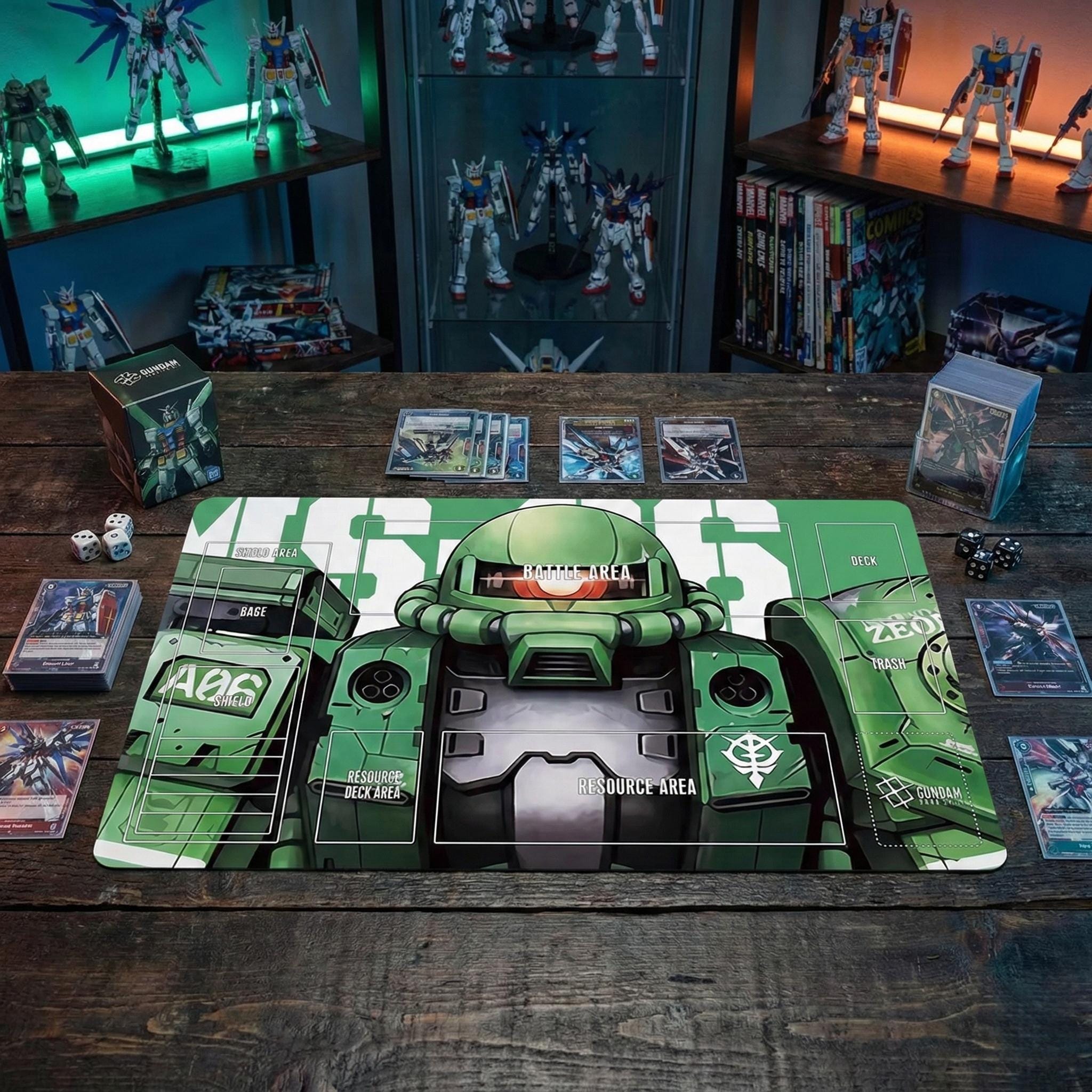 MS-06 Zaku II Gundam TCG Playmat 24x14", Mobile Suit Desk Mat, Non-Slip Rubber, Pro Card Game Pad 600x350x2mm, Fan Art Gamer Gift