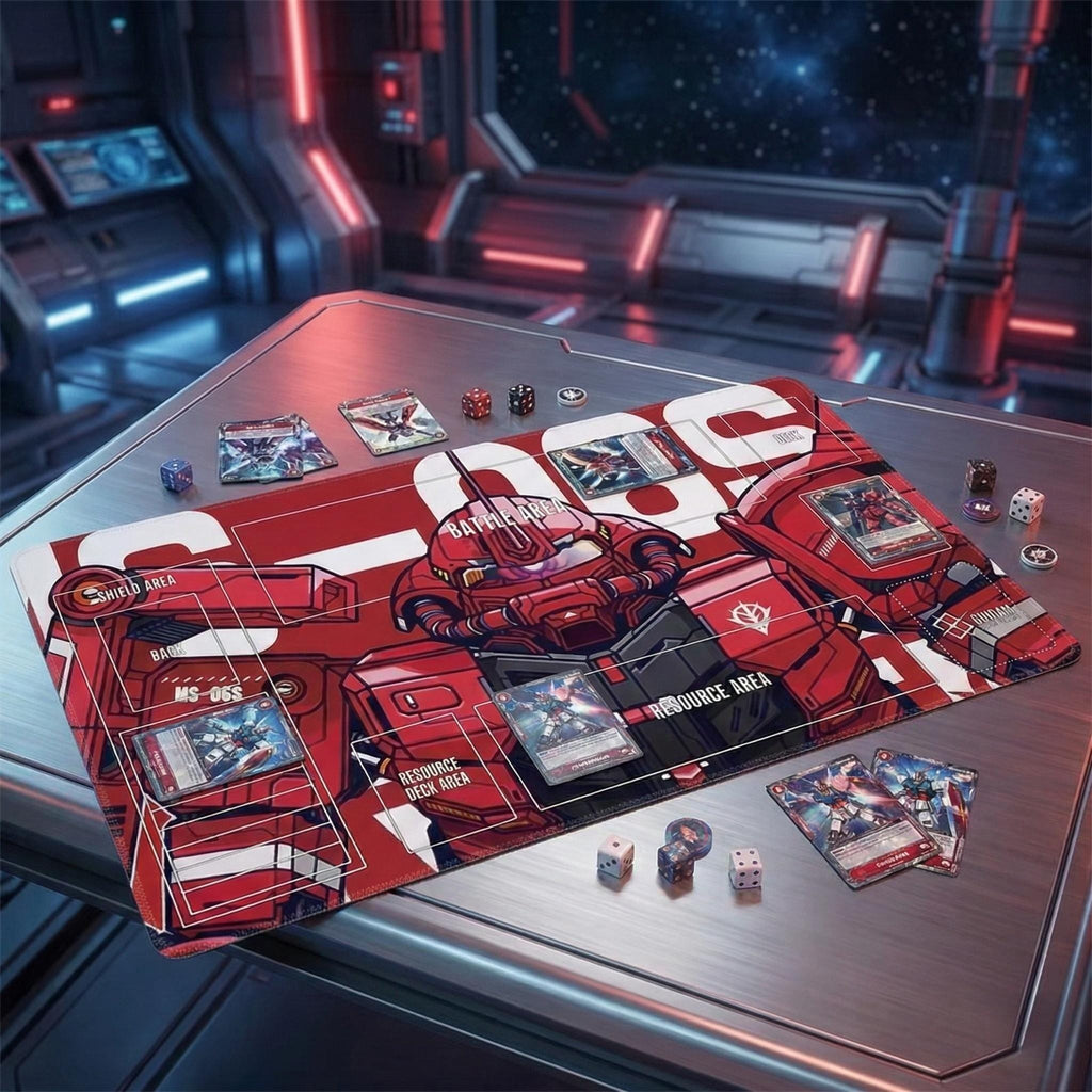 MS-06S Char's Zaku II  Gundam TCG Playmat, 24x14" Mobile Suit Desk Mat, Pro Card Gaming Pad, Fan Art Gamer Gift