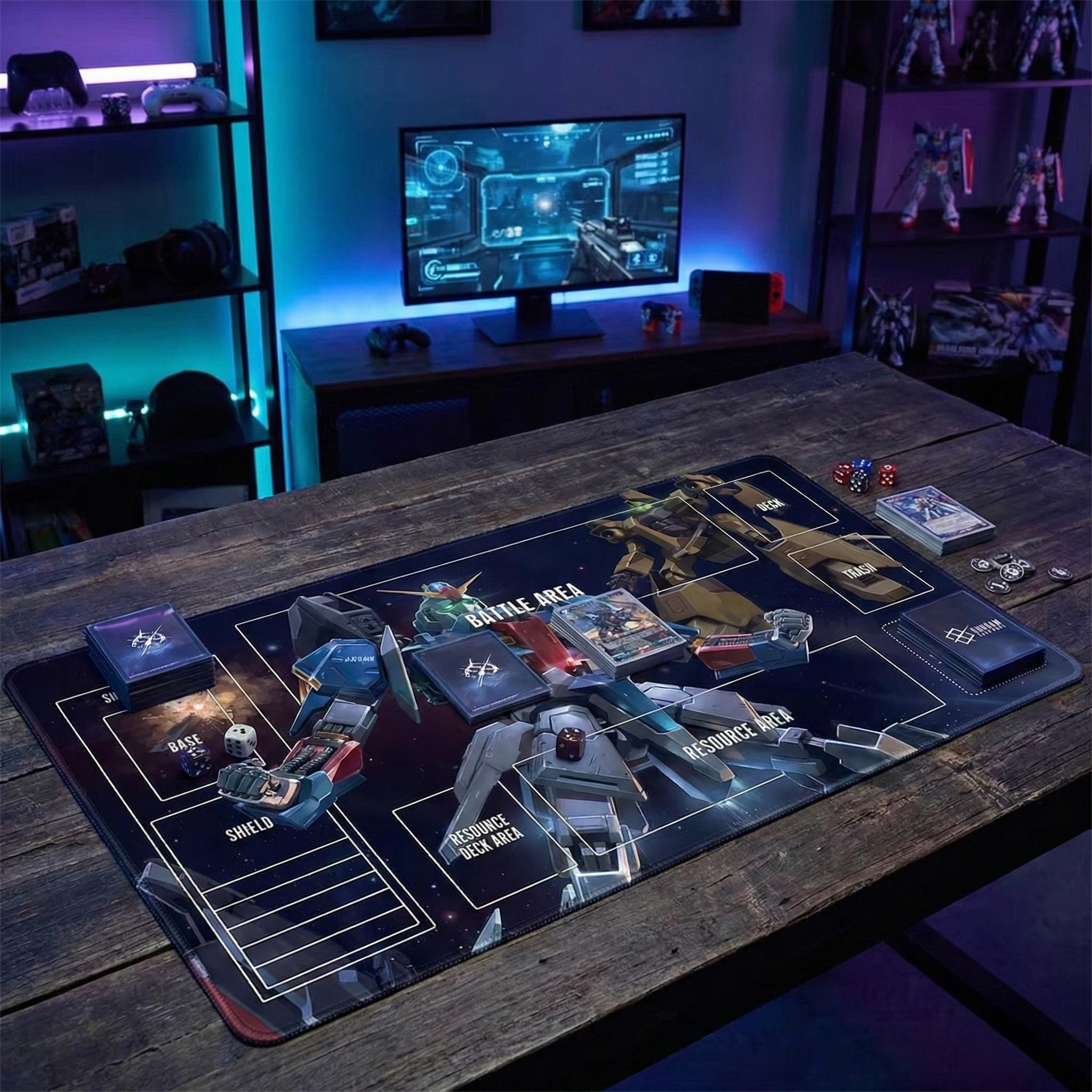 Zeta Gundam TCG Playmat with Zones - MSZ-006 Mobile Suit Card Game Mat - 24x14 Gaming Desk Mat - Mecha Anime Fan Gift