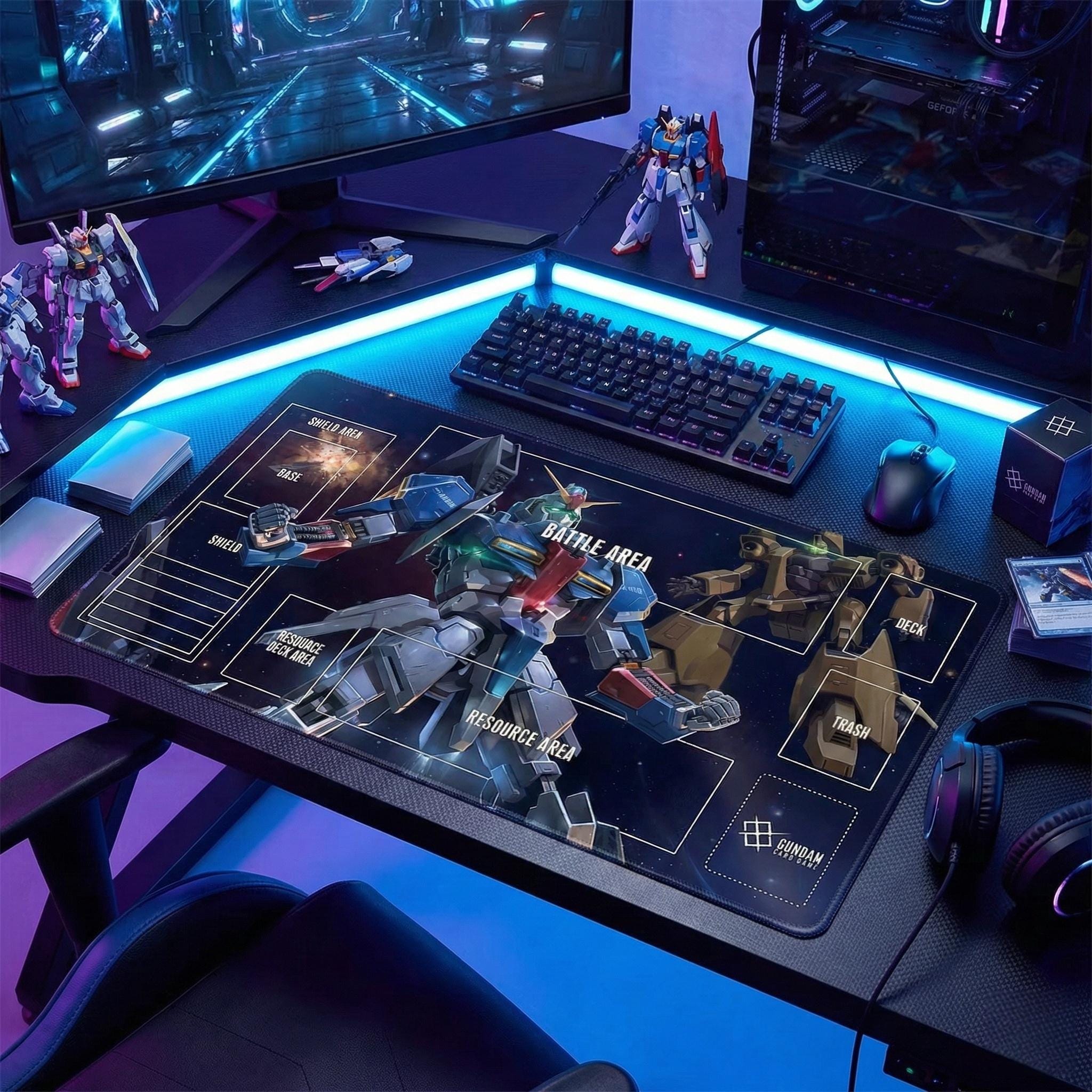 Zeta Gundam TCG Playmat with Zones - MSZ-006 Mobile Suit Card Game Mat - 24x14 Gaming Desk Mat - Mecha Anime Fan Gift